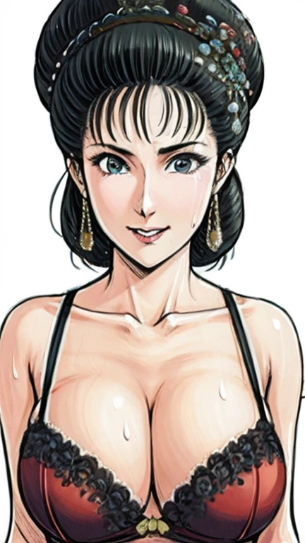 (best quality), (very aesthetic), (ultra-detailed), (best illustration),NSFW,a mature female,Perfect Face,Suikoden,Mrs. Lin,(full_body),big breast,red cheek,Sweating,skinny, chinese traditional lingerie,chinese traditional style bed,White semen is stuck to the mouth,Wiping his mouth with his hand。