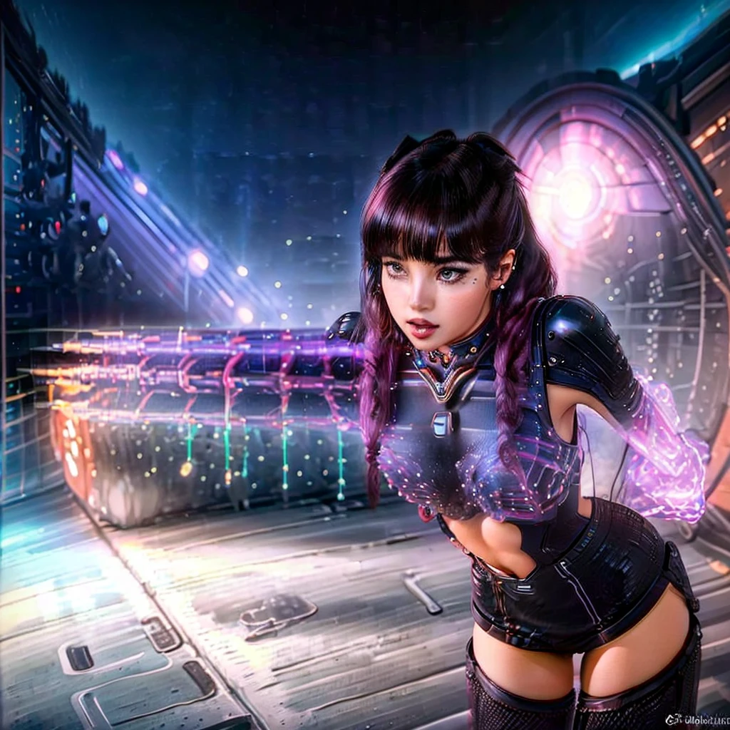 (a woman in a sexy outfit),(futuristic space ship),(checks her instruments),(suggestive poses),(flirtive looks),(sci-fi),(bright and vibrant colors),(dynamic lighting),(best quality:1.2),(ultra-detailed),(realistic:1.37),(professional),(bokeh)