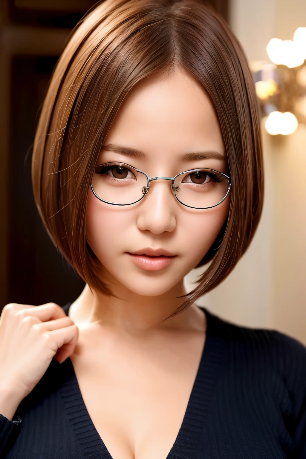 (masterpiece, best quality:1.2), 1 girl, solitary，short hair（（（The eyes are very delicate）））Close-up of faces，Glasses（8k）（HD）