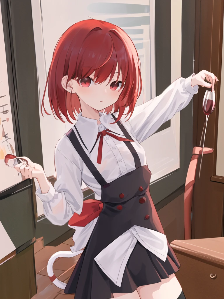 Masterpiece,Wine red hair,Side Tail(right),Short Bob,Young,shirt,Chest ribbon,mini skirt,classroom