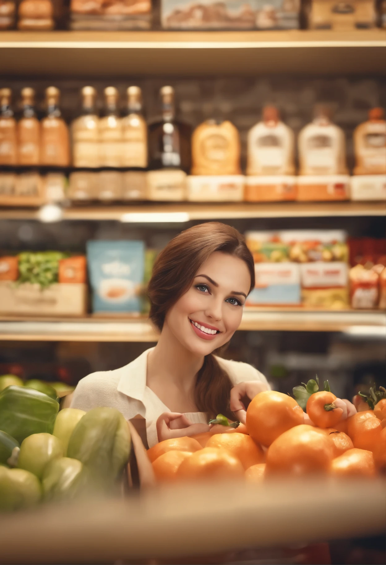 (best quality,4k,8k,highres,masterpiece:1.2),ultra-detailed,(realistic,photorealistic,photo-realistic:1.37),Illustration,Online General Store, diverse products, organized shelves, colorful displays, bustling atmosphere, friendly staff, shopping carts, special promotions, payment counters, modern interior design, beautiful detailed eyes, beautiful detailed lips, female cashier, helpful store manager, customers browsing products, attractive packaging, convenient layout, branded shopping bags, neatly arranged aisles, fresh produce section, grocery items, household goods, clothing section, variety of toys, seasonal decorations, vibrant colors, natural lighting, shopping experience, checkout process.