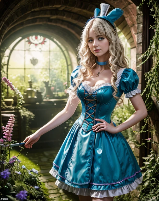 Britenay spirs 18 Jahre alt verkleidet als alice im Wunderland auf einem drogenrausch,Meisterwerk, Realistisch, best quality, photorealistic, 4k, 8k, High Resolution, ultradetailliert,