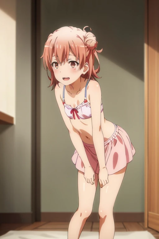 ((highest quality)), ((masterpiece)), (be familiar with), Perfect Face, indoor, Bedroom, Watching the audience,
One woman, Yuigahama Yui,
Open Mouth, Ecstatic expression, blush, smile,
Small breasts, Flat Chest, Young Girl, , , Girl,
Short Hair, Salmon-colored hair, Salmon-colored eyes, Side Pony,
Leg spread,