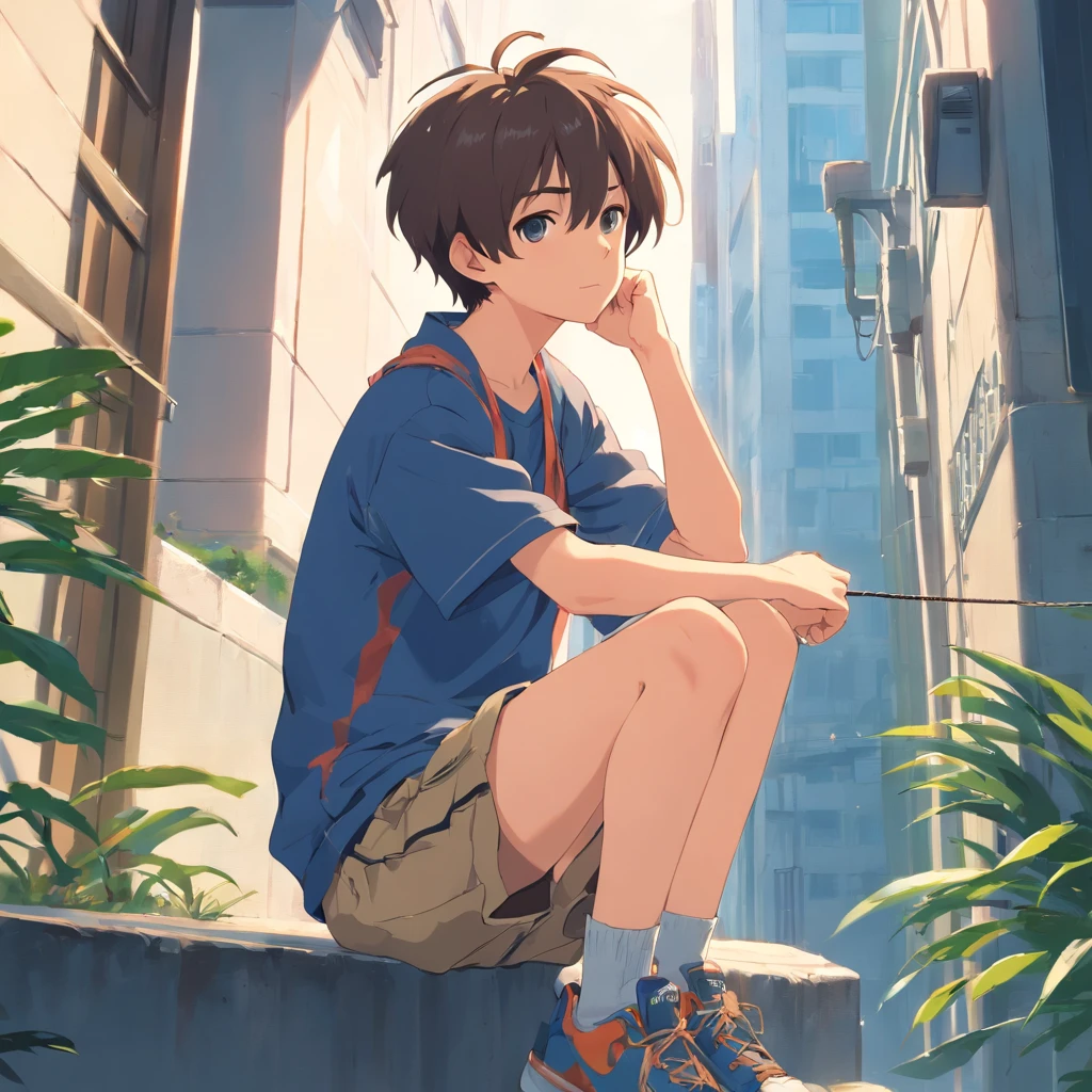 boy、Shorts、short hair、
I'm sitting upright、The rope is wrapped around the body、
Constraints、