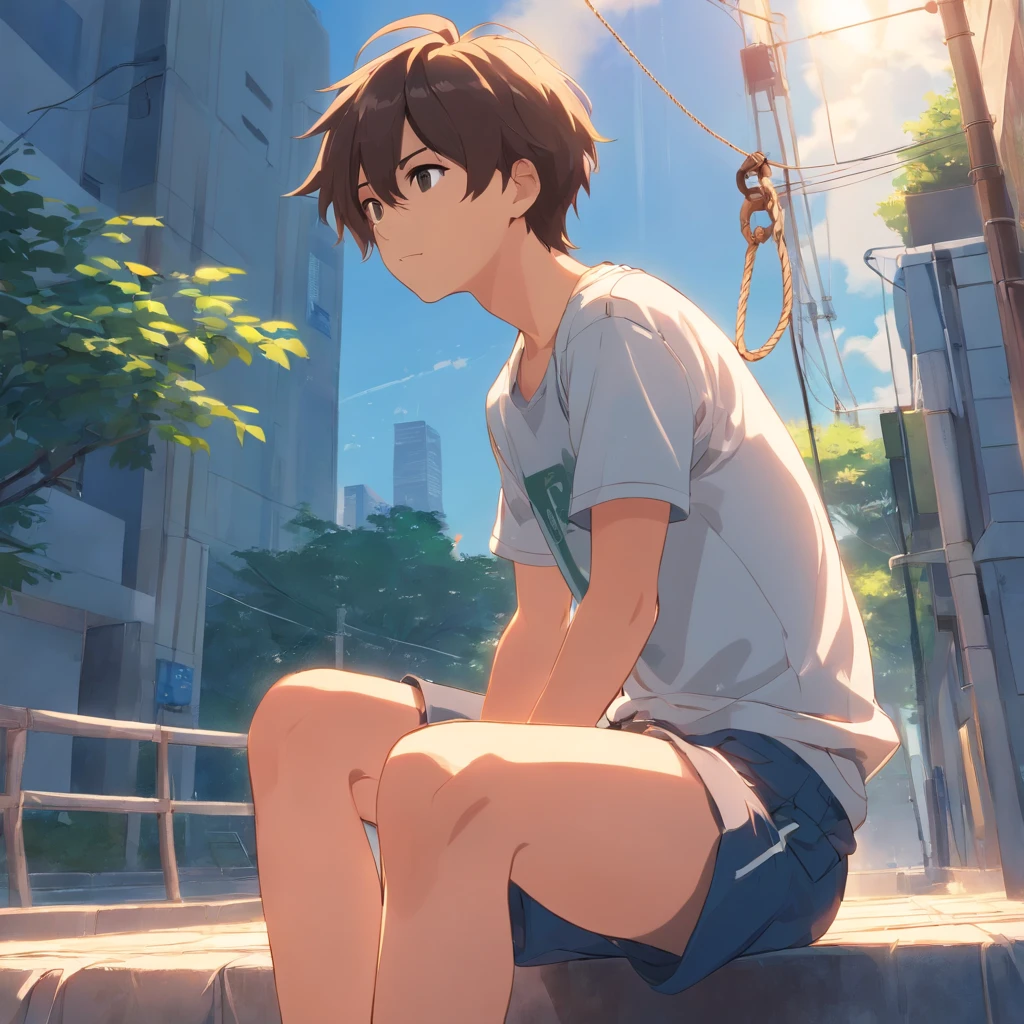 boy、Shorts、short hair、
I'm sitting upright、The rope is wrapped around the body、
Constraints、