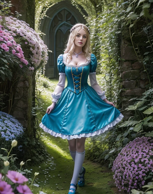 Britenay spirs 18 Jahre alt verkleidet als alice im Wunderland auf einem drogenrausch,Meisterwerk, Realistisch, best quality, photorealistic, 4k, 8k, High Resolution, ultradetailliert, 