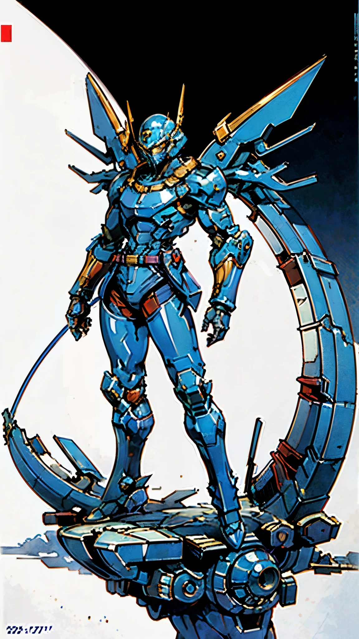 A man wearing a full-face helmet, a fantasy-style biotech armored combat suit, green eyes, (a composite layered chest armor), fully enclosed shoulder guards, matching arm and leg guards, the belt is adorned with Falcon Wing, (the color scheme is primarily white with red and blue accents), the design balances heavy with agility, a high-tech bio-mecha armor, (Armor Concept Inspired by Falcon, stand on the top of a skyscraper in a futuristic sci-fi city), this character embodies a finely crafted fantasy-surreal style armored hero in anime style, exquisite and mature manga art style, (element, plasma, energy, the armor glows), ((male:1.5)), metallic, real texture material, dramatic, high definition, best quality, highres, ultra-detailed, ultra-fine painting, extremely delicate, professional, perfect body proportions, golden ratio, anatomically correct, symmetrical face, extremely detailed eyes and face, high quality eyes, creativity, RAW photo, UHD, 32k, Natural light, cinematic lighting, masterpiece-anatomy-perfect, masterpiece:1.5