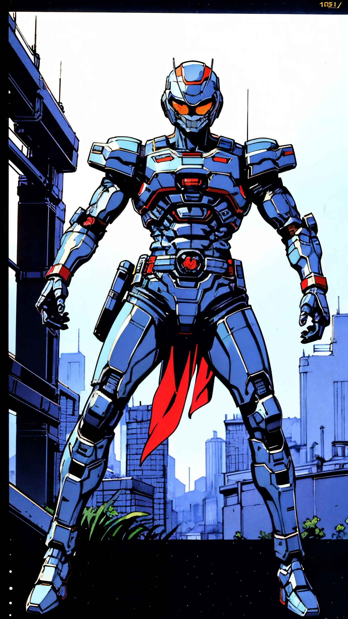 A man wearing a full-face helmet, a fantasy-style biotech armored combat suit, green eyes, (a composite layered chest armor), fully enclosed shoulder guards, matching arm and leg guards, the belt is adorned with Falcon Wing, (the color scheme is primarily white with red and blue accents), the design balances heavy with agility, a high-tech bio-mecha armor, (Armor Concept Inspired by Falcon, stand on the top of a skyscraper in a futuristic sci-fi city), this character embodies a finely crafted fantasy-surreal style armored hero in anime style, exquisite and mature manga art style, (element, plasma, energy, the armor glows), ((male:1.5)), metallic, real texture material, dramatic, high definition, best quality, highres, ultra-detailed, ultra-fine painting, extremely delicate, professional, perfect body proportions, golden ratio, anatomically correct, symmetrical face, extremely detailed eyes and face, high quality eyes, creativity, RAW photo, UHD, 32k, Natural light, cinematic lighting, masterpiece-anatomy-perfect, masterpiece:1.5