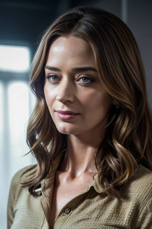 Emily Blunt portant un shirt moulant et transparent (dans une chambre), Very detailed, visage innocent, natural wavy hair, High resolution, Masterpiece, Best quality, Intricate details, highly detailed, mise au point nette, detailed skin, realistic skin texture, texture, detailled eyes, professionnel, 4K, sourire charmant, filmed on Canon, 85 mm, faible profondeur de champ, Couleur Kodak Vision, perfect fit body, Extremely detailed, photographier_\(ultra\), photoreallistic, Realstic, Post-traitement, maximum details, roughness, real life, ultra realist, photorealism, photographie, 8K UHD, photographie