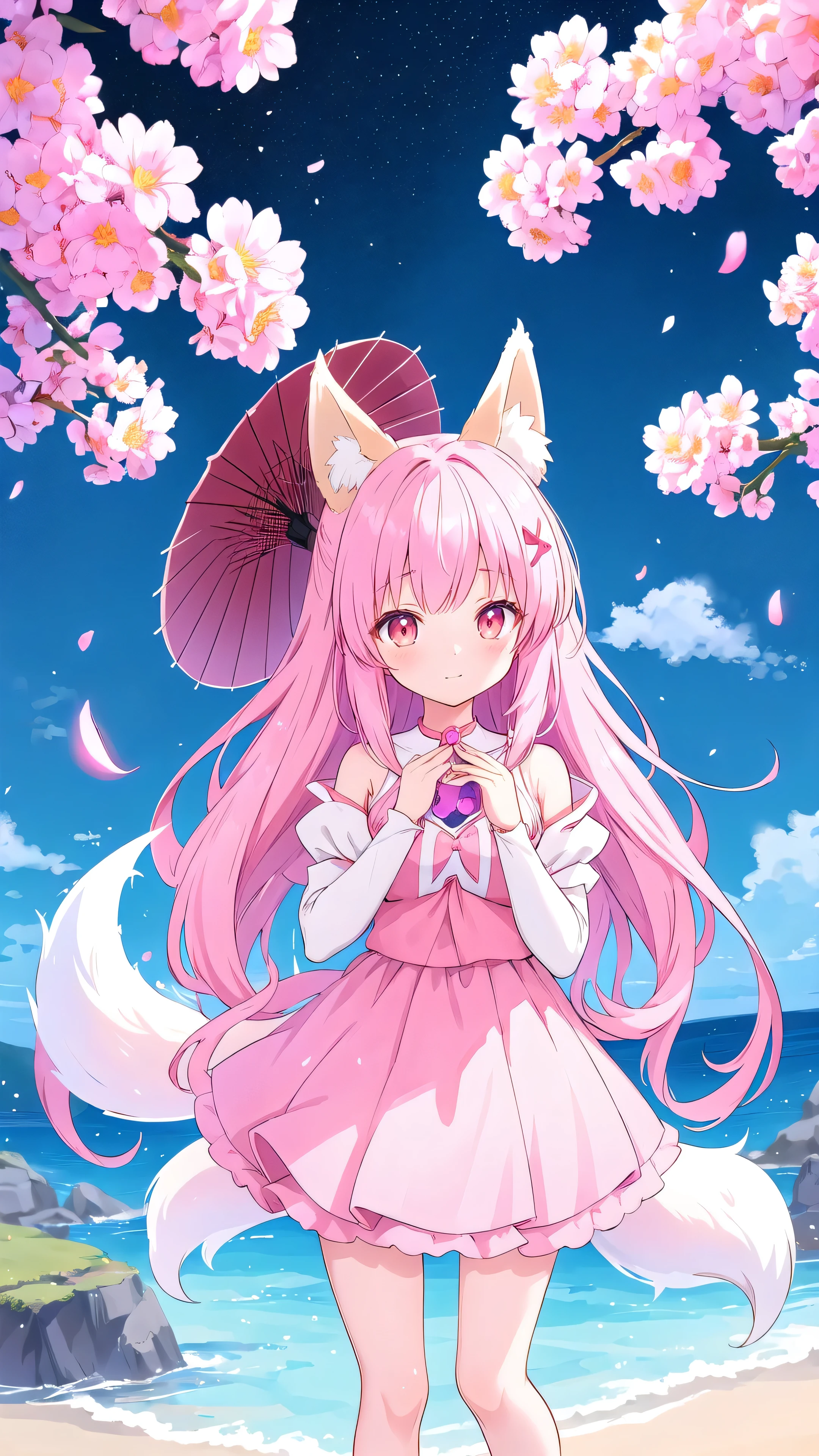 9 snow-white fox tails (1.0), Milky Fox Tail (1.0), Nine-Tailed Foxの狐のクローズアップ, Nine-Tailed Fox, Nine-Tailed Fox, With pink hair、Anime girl in a pink dress with flowers in her hair, very Beautiful anime fox girl, Beautiful anime fox girl, Beautiful fantasy anime, Gweitz, Anime girl with fox ears, Beautiful Anime Girls, Very beautiful and cute fox girl, Pink flower rain, Background Blur, Anime Style 4k, Anime fantasy artwork, 4k anime wallpaper, Gubes-inspired artwork