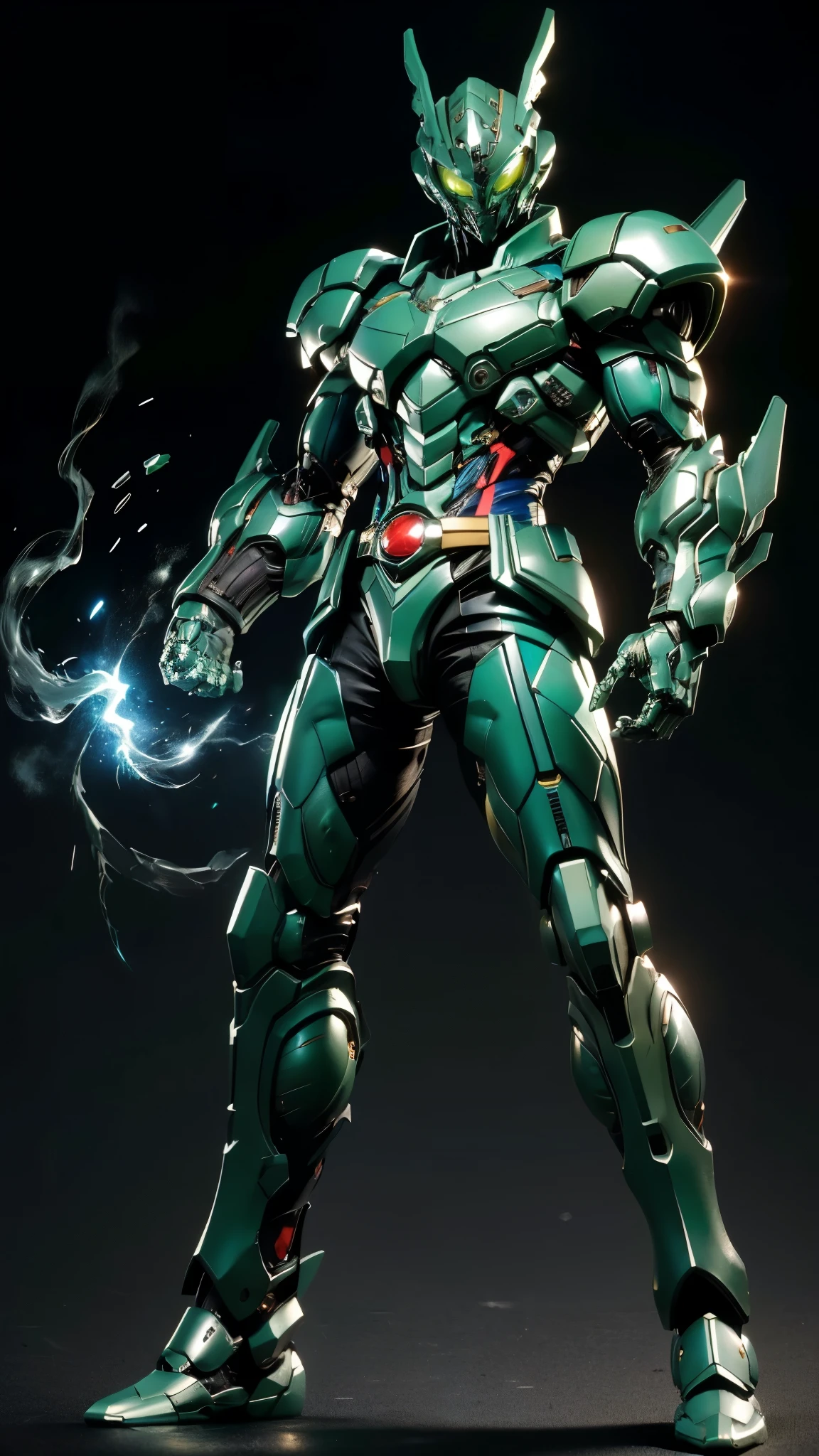 A man wearing a full-face helmet, a fantasy-style biotech armored combat suit, green eyes, (a composite layered chest armor), fully enclosed shoulder guards, matching arm and leg guards, the belt is adorned with Falcon Wing, (the color scheme is primarily white with red and blue accents), the design balances heavy with agility, a high-tech bio-mecha armor, (Armor Concept Inspired by Falcon, stand on the top of a skyscraper in a futuristic sci-fi city), this character embodies a finely crafted fantasy-surreal style armored hero in anime style, exquisite and mature manga art style, (element, plasma, energy, the armor glows), ((male:1.5)), metallic, real texture material, dramatic, high definition, best quality, highres, ultra-detailed, ultra-fine painting, extremely delicate, professional, perfect body proportions, golden ratio, anatomically correct, symmetrical face, extremely detailed eyes and face, high quality eyes, creativity, RAW photo, UHD, 32k, Natural light, cinematic lighting, masterpiece-anatomy-perfect, masterpiece:1.5