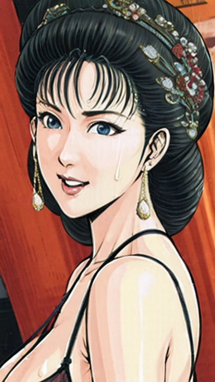 (best quality), (very aesthetic), (ultra-detailed), (best illustration),NSFW,a mature female,Perfect Face,Suikoden,Mrs. Lin,(full_body),big breast,red cheek,Sweating,skinny, chinese traditional lingerie,chinese traditional style bed,She opens her mouth wide and closes her eyes, moaning with pleasure.