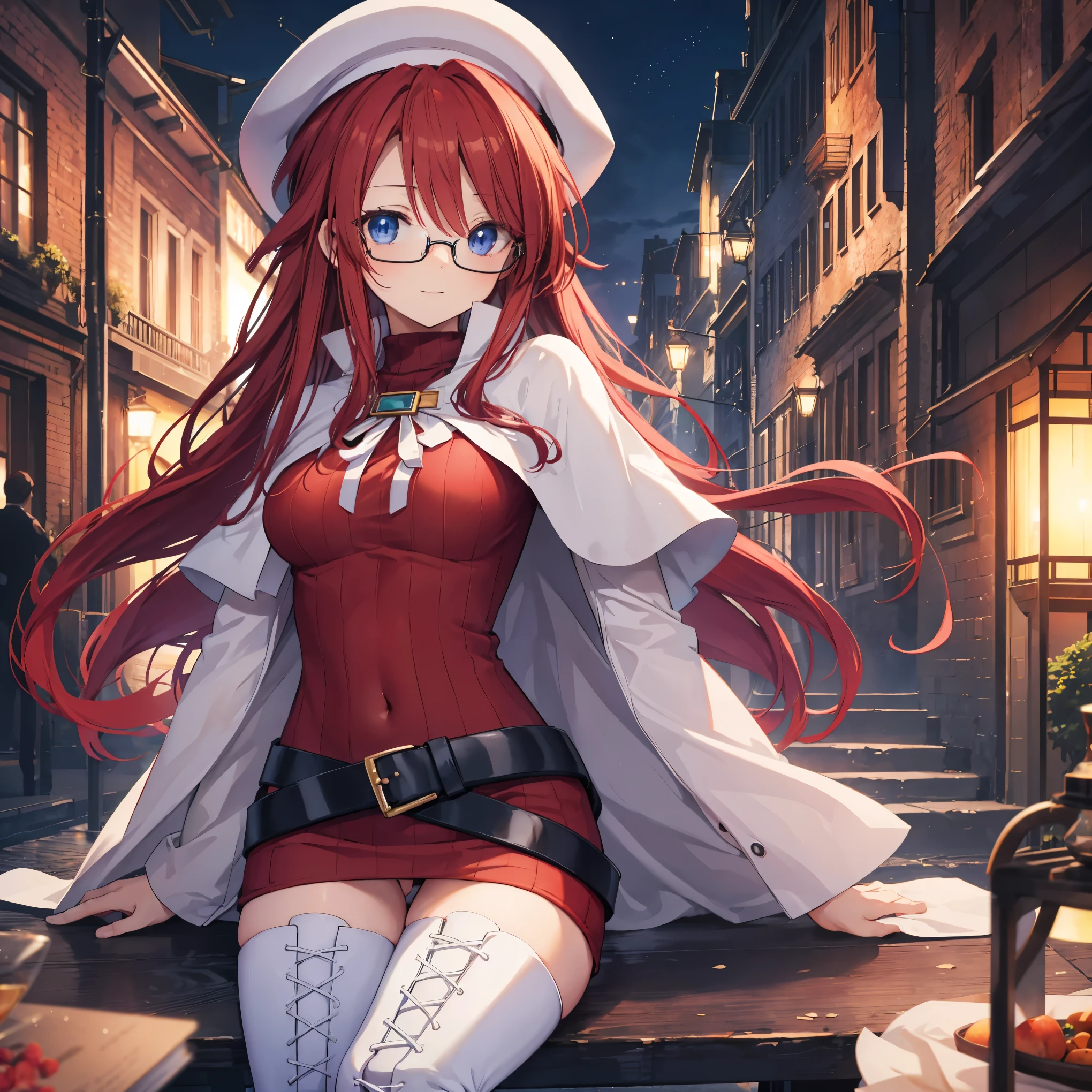 pov,(nsfw:1.2),summonnightaty, aty, (young:1.3),long hair, blue eyes, red hair, large_beret, hat, glasses,
BREAK long hair, thighhighs, hat, dress, boots, glasses, belt, cape, sweater, zettai ryouiki, beret, thigh boots, white footwear, ribbed sweater, loose belt,solo,
BREAK outdoors, fantasy,on_the_ship,
BREAK (masterpiece:1.2), best quality, high resolution, unity 8k wallpaper, (illustration:0.8), (beautiful detailed eyes:1.6), extremely detailed face, perfect lighting, extremely detailed CG, (perfect hands, perfect anatomy),covered_nipples,covered_navel,light_smile ,(half_eyes:1.4),sword,armpit,sleepy,dynamic_sitting,barrel,red_sweater,apart_legs,magical_effect,spread_legs, have_a_book