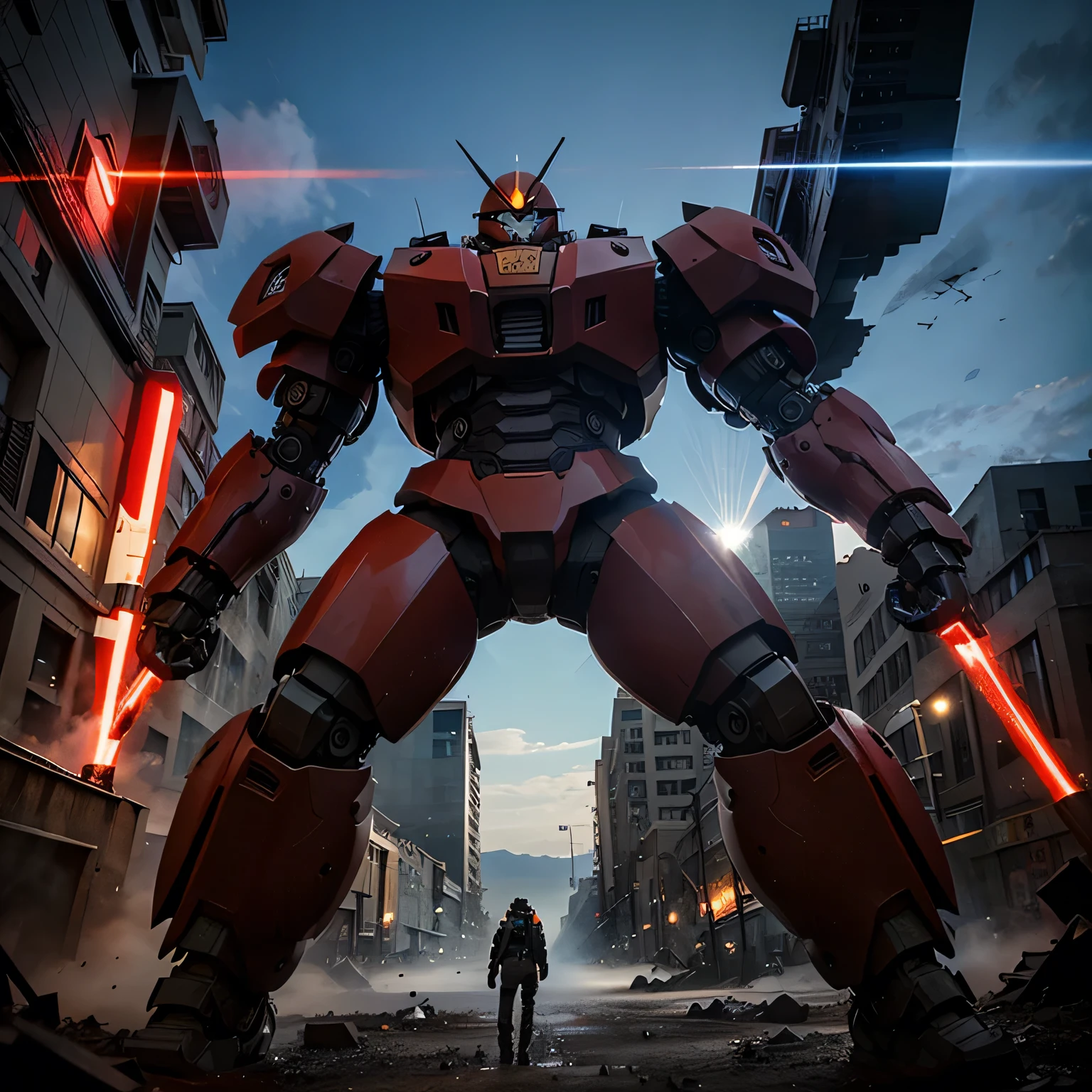 Jaeger colossal giant robot red and blue mix colour