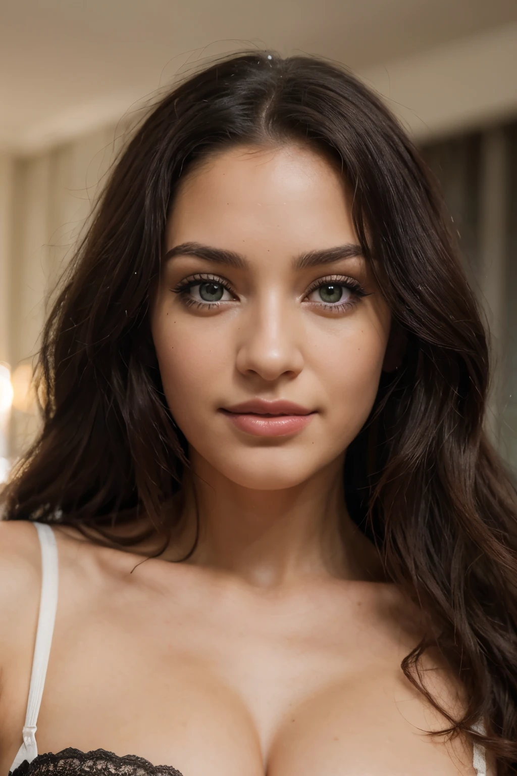 belle métisse noire; Very detailed, 21 ans, visage innocent, long curly hair, glossy pink lip, teint noir mixte,emerald green eyes, High resolution, chef d'oeuvre, best quality, intricate details, Very detailed, acuity, detailed skin, Realistic skin texture, texture, Detailed eyes, professionnel, 4k, sourire charmant, shot with Canon, 85mm, faible profondeur de champ, couleur de vision kodak, corps parfaitement ajusté, extremely detailed, Photo_\(ultra\), photoRealistic, Realistic, Post-traitement, Maximum details, roughness, vrai vie, ultra Realistic, photorealism