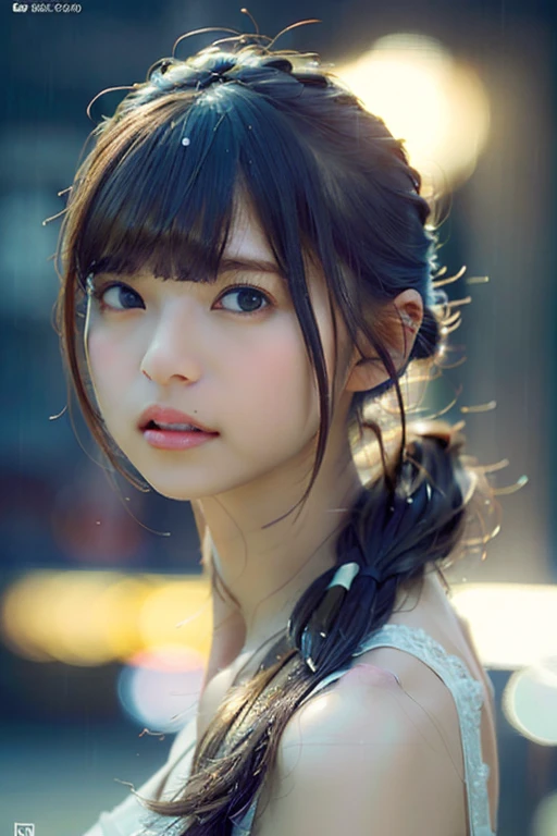 Random Pause, Mix 4, (8k, RAW Photos, highest quality, masterpiece: 1.2), (Realistic, Realistic: 1.37), a girl, cute, Cityscape, night, rain, Wet, Professional Lighting, Photon Mapping, Radio City, Physically Based Rendering, Gradient Brunette, Gray Hair, Short Curls, good looking, girl, White jersey, High quality photos, High resolution, 1080p, (Clear Face), (Detailed face description), (Detailed hand description), (masterpiece), (Exquisite CGI), Extreme light and shadow, Messy Hair, masterpiece, Rich details, (Beautiful Faces), (highest qualityの写真), (masterpiece), (Fine grain), Look in front of you, Thin clavicle, Medium chest