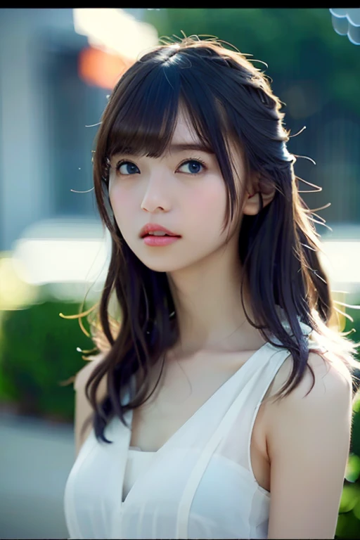 Random Pause, Mix 4, (8k, RAW Photos, highest quality, masterpiece: 1.2), (Realistic, Realistic: 1.37), a girl, cute, Cityscape, night, rain, Wet, Professional Lighting, Photon Mapping, Radio City, Physically Based Rendering, Gradient Brunette, Gray Hair, Short Curls, good looking, girl, White jersey, High quality photos, High resolution, 1080p, (Clear Face), (Detailed face description), (Detailed hand description), (masterpiece), (Exquisite CGI), Extreme light and shadow, Messy Hair, masterpiece, Rich details, (Beautiful Faces), (highest qualityの写真), (masterpiece), (Fine grain), Look in front of you, Thin clavicle, Medium chest