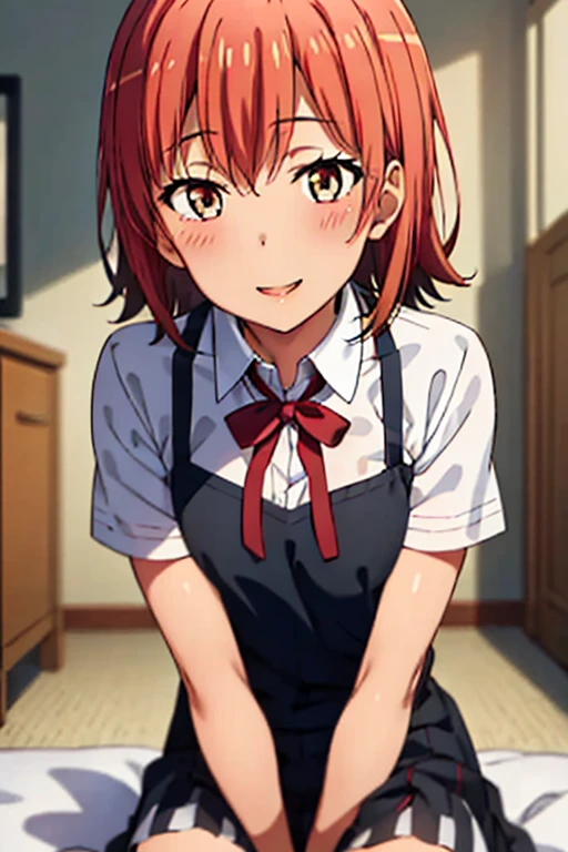 ((highest quality)), ((masterpiece)), (be familiar with), Perfect Face, indoor, Bedroom, Watching the audience,
One woman, Yuigahama Yui,
Open Mouth, Ecstatic expression, blush, smile,
Small breasts, Flat Chest, Young Girl, , , Girl,
Short Hair, Salmon-colored hair, Salmon-colored eyes, Side Pony,
Leg spread,