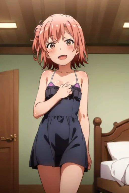 ((highest quality)), ((masterpiece)), (be familiar with), Perfect Face, indoor, Bedroom, Watching the audience,
One woman, Yuigahama Yui,
Open Mouth, Ecstatic expression, blush, smile,
Small breasts, Flat Chest, Young Girl, , , Girl,
Short Hair, Salmon-colored hair, Salmon-colored eyes, Side Pony,
Leg spread,