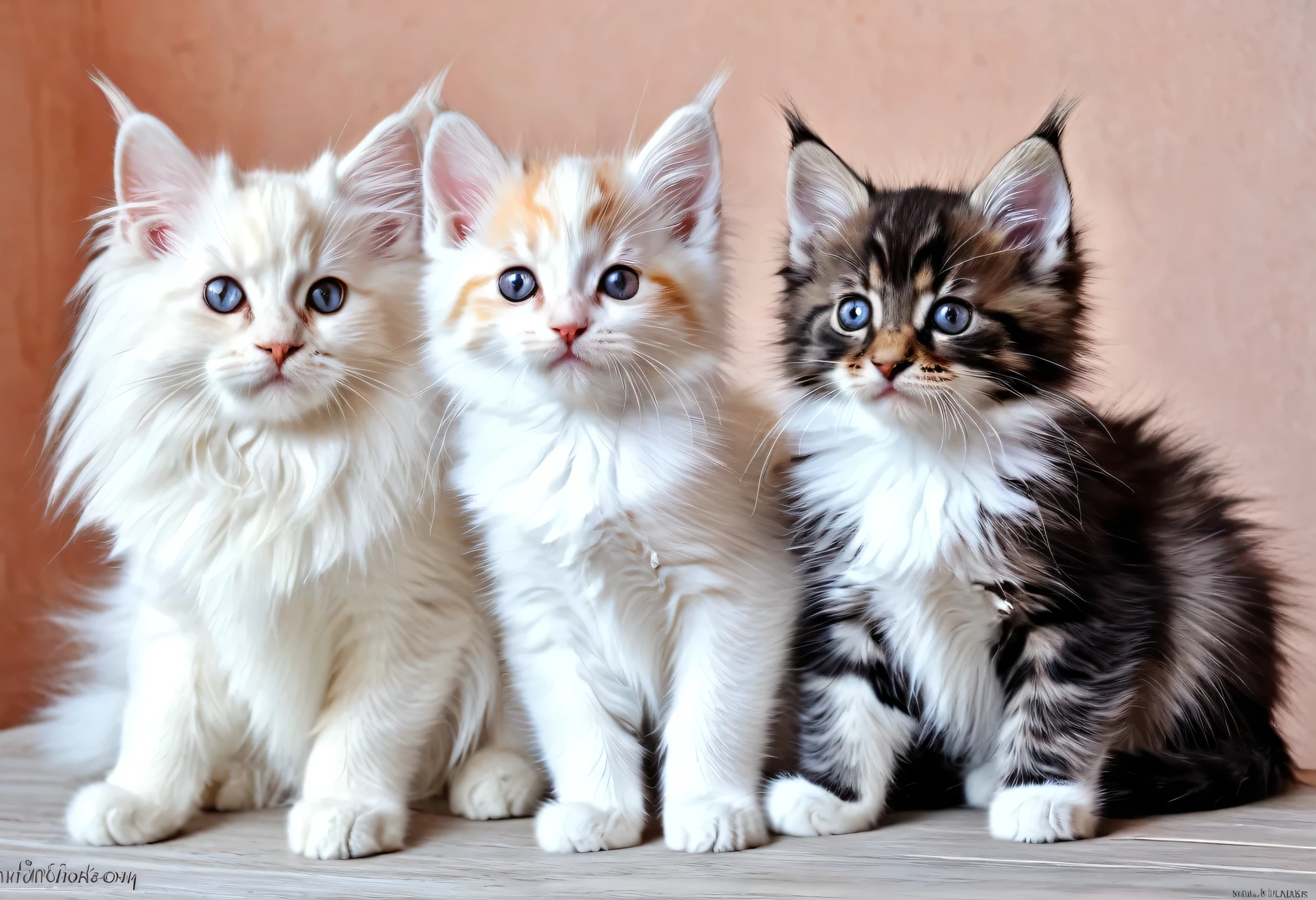 there are Two cats sitting next to each other on a table, Pastel paintings by Ivana Kobylec, Pixabay, Romanticism, cute cat, Cute and adorable, cute kitten, adorable and cute, Two cats, kitten, Beautiful and cute, Cute and huggable, Maine Coon, Great Features, Soft and fluffy, Cute and adorable, A cute boy, Lovely couple