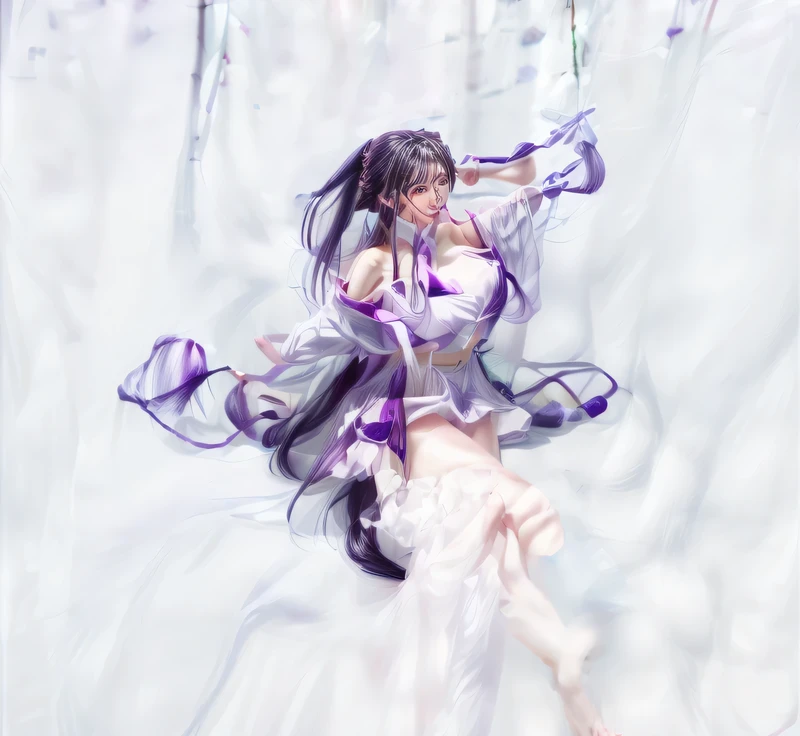 Yin Ji,Purple white double braid long ponytail,Chinese purple and white cheongsam holding double swords,Under the stars,earrings, Flowing hair,,actual eyes、Fine details、beautiful skin、No makeup、Natural Makeup、Light makeup,cool,Personalized,cool,brave,Yin Ji,Purple white double braid long ponytail,Chinese purple and white cheongsam holding double swords pictured with male anime swordsman character,View viewer, , Off-shoulder,Reality,best quality.