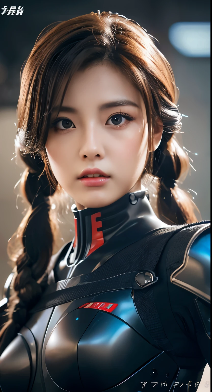 (Close-up:1.4)、(Raw photo:1.2)、(Photorealistic:1.4)、(masterpiece:1.3)、(highest quality:1.4)、(Beautiful woman with perfect body:1.4)、A woman stands in front of a group of robots、Beautiful android woman、Beautiful female soldier、Girl in a miniskirt suit、Complex combat uniform、Beautiful young Japanese woman、Highly detailed face and skin texture、Small, large eyes、double eyelid、Cute face、(Twin tails:1.2)、(Full Body Shot)、Cowboy Shot、(Angry expression:1.2)、Storm and epic war scenes、Cyberpunk Scene、night、illumination、Plug Suit、Ready your gun?、Damage to combat uniforms、
