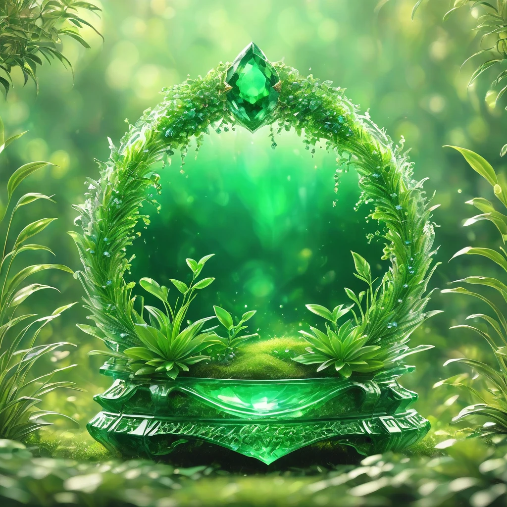 best quality, very good, 16K, ridiculous, Extremely detailed, Gorgeous transparent emerald trophy background grassland（（A masterpiece full of fantasy elements）））， （（best quality））， （（Intricate details））（8k）