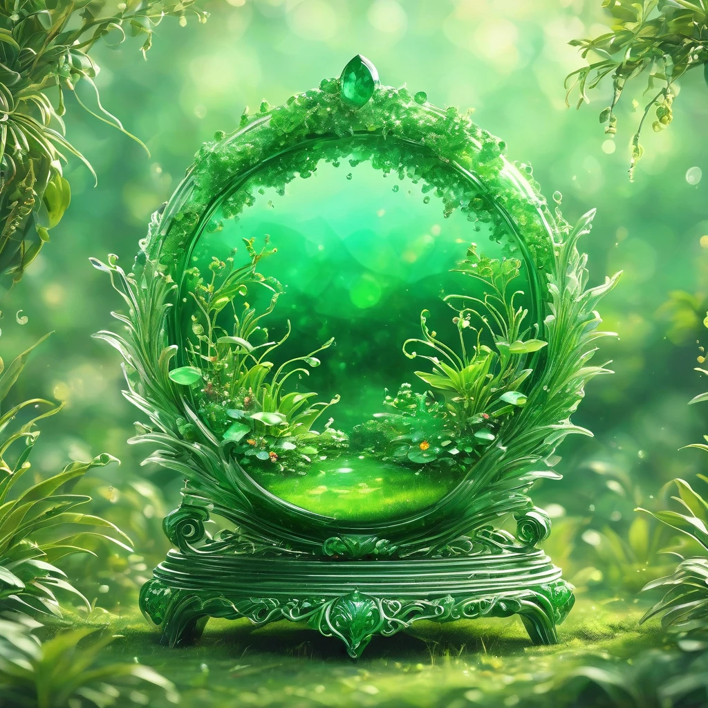 best quality, very good, 16K, ridiculous, Extremely detailed, Gorgeous transparent emerald trophy background grassland（（A masterpiece full of fantasy elements）））， （（best quality））， （（Intricate details））（8k）