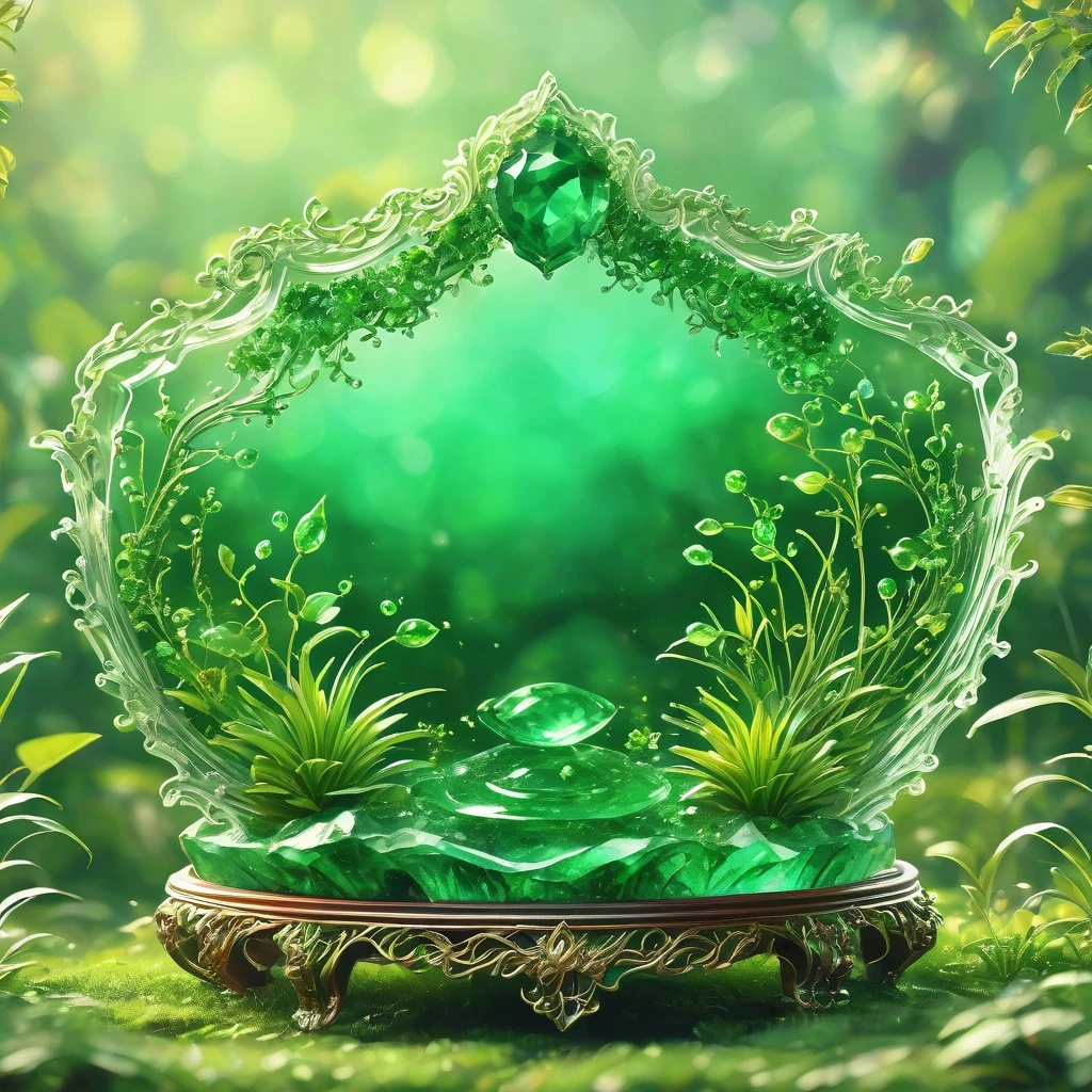 best quality, very good, 16K, ridiculous, Extremely detailed, Gorgeous transparent emerald trophy background grassland（（A masterpiece full of fantasy elements）））， （（best quality））， （（Intricate details））（8k）