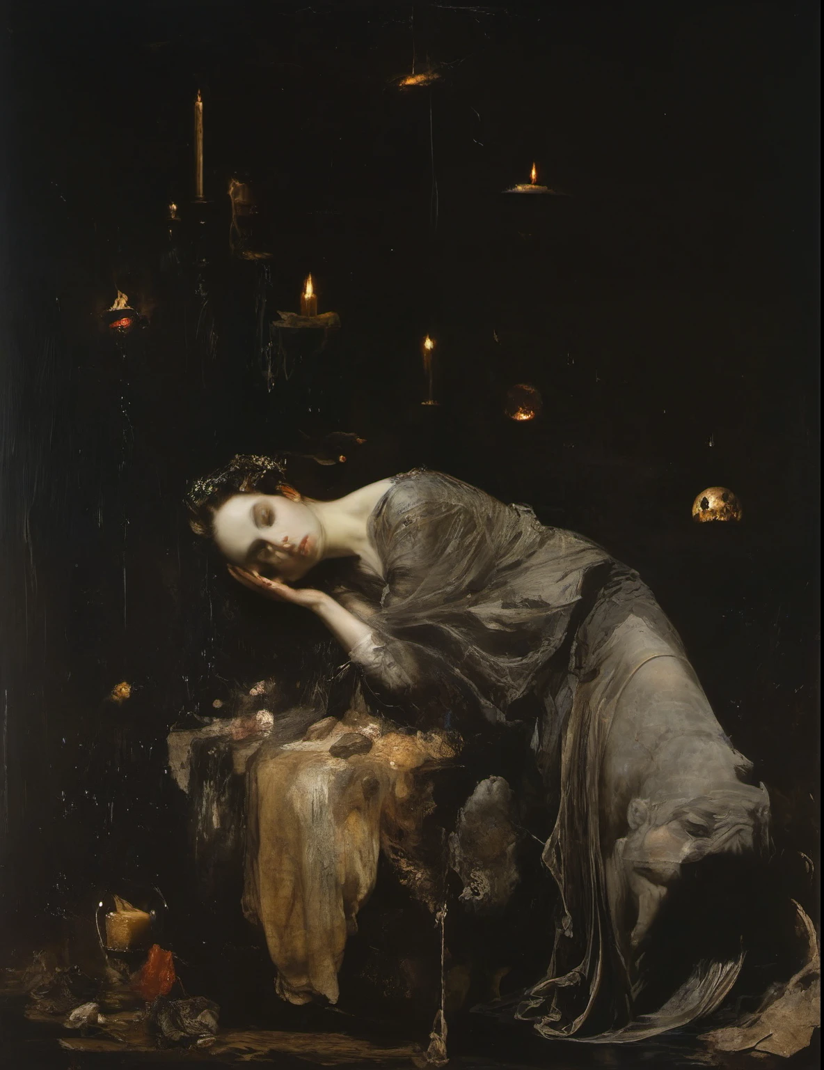 James Gurney, Surrealist art , dream-like, Mysterious, Provocative, symbolic, Complex, detailed,, (Gothic but very beautiful:1.4), (masterpiece, highest quality:1.4) , Nicola Samori Style, alkaloid 