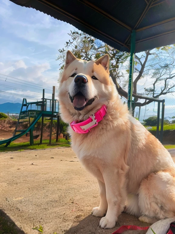 araffe dog sentada en la playa with a collar on, sentada en la playa, tsunami behind him, sitting en la playa, shibu-inu, inspirado en Shiba Kokan, shiba inu, en una playa soleada, en la playa, posando en la playa, morning golden hour, en la playa, perro mono, en la hora dorada