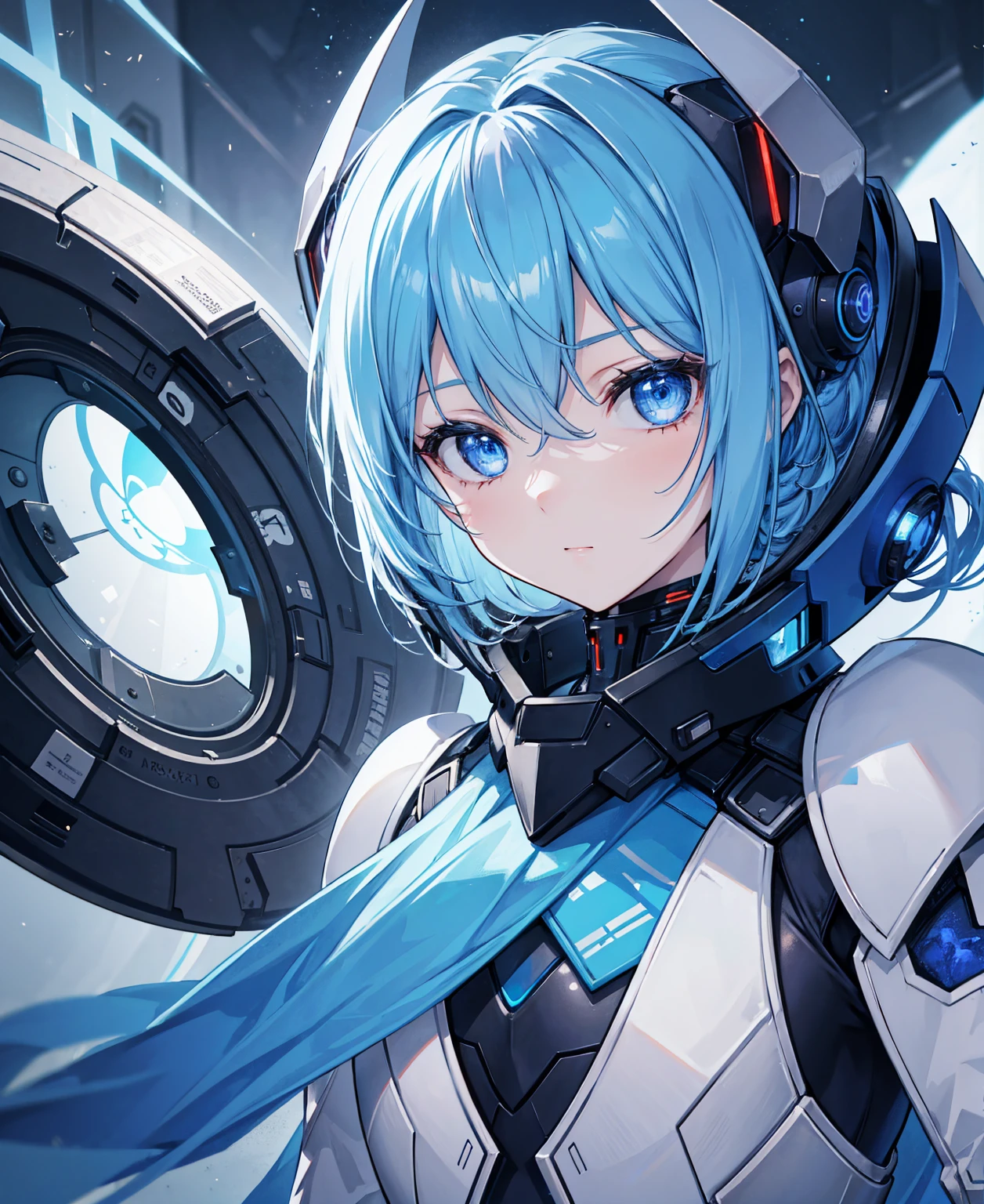 8k, highest quality, (real:1.4), Original photo, 1 girl, Asari Hair, Biological Amplifier, refined armor, posture: Peace talks between warring factions, smart blue eyes