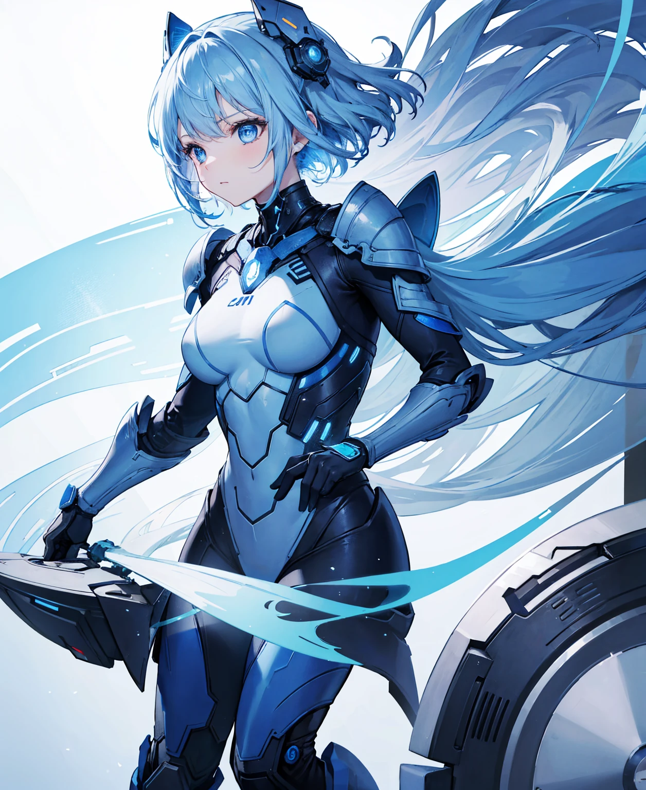 8k, highest quality, (real:1.4), Original photo, 1 girl, Asari Hair, Biological Amplifier, refined armor, posture: Peace talks between warring factions, smart blue eyes
