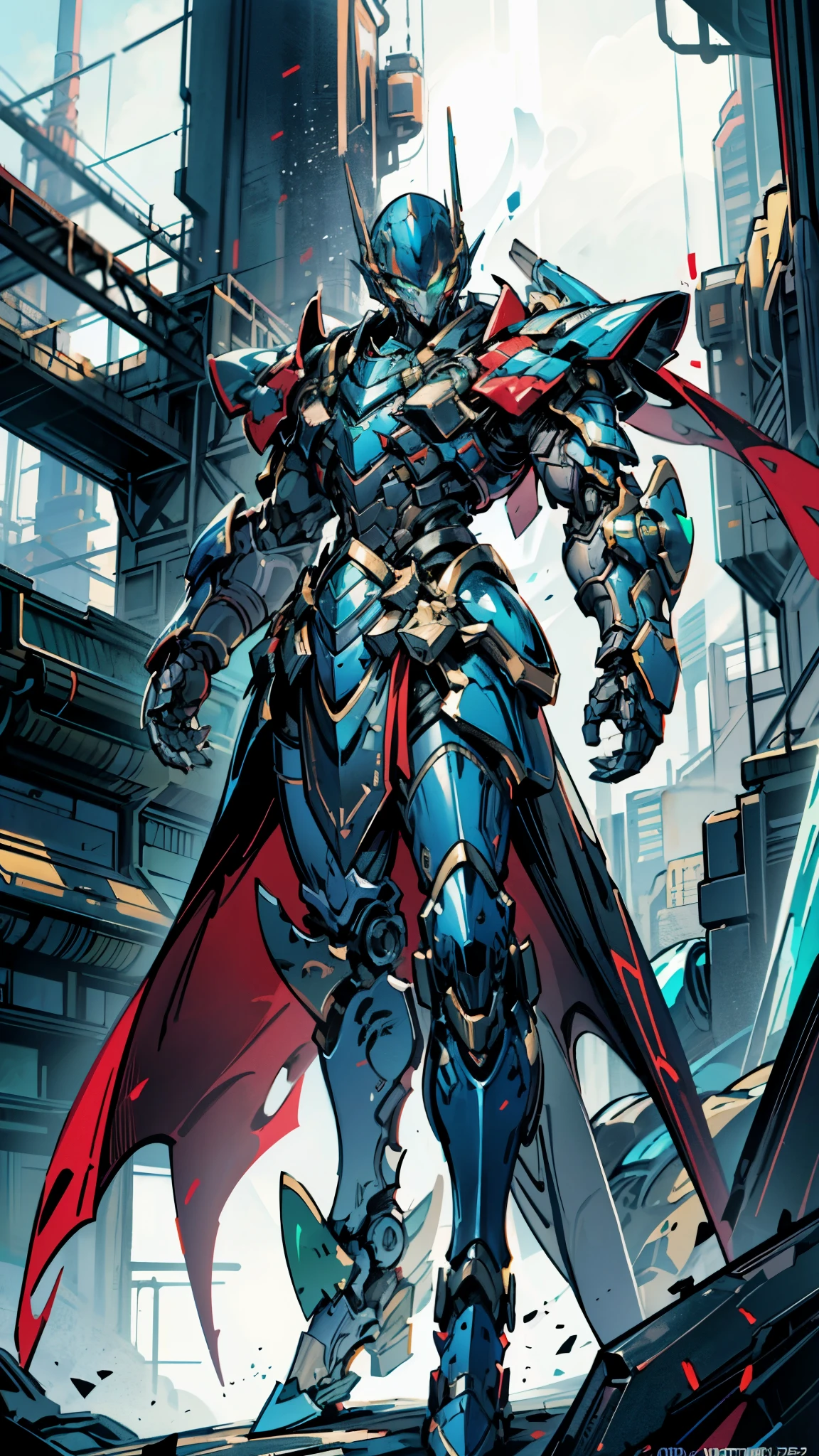 A man wearing a full-face helmet, a fantasy-style biotech armored combat suit, green eyes, (a composite layered chest armor), fully enclosed shoulder guards, matching arm and leg guards, the belt is adorned with Falcon Wing, (the color scheme is primarily white with red and blue accents), the design balances heavy with agility, a high-tech bio-mecha armor, (Armor Concept Inspired by Falcon, stand on the top of a skyscraper in a futuristic sci-fi city), this character embodies a finely crafted fantasy-surreal style armored hero in anime style, exquisite and manga art style, (element, plasma, energy, the armor glows), ((male:1.5)), metallic, real texture material, dramatic, high definition, best quality, highres, ultra-detailed, ultra-fine painting, extremely delicate, professional, perfect body proportions, golden ratio, anatomically correct, symmetrical face, extremely detailed eyes and face, high quality eyes, creativity, RAW photo, UHD, 32k, Natural light, cinematic lighting, masterpiece-anatomy-perfect, masterpiece:1.5