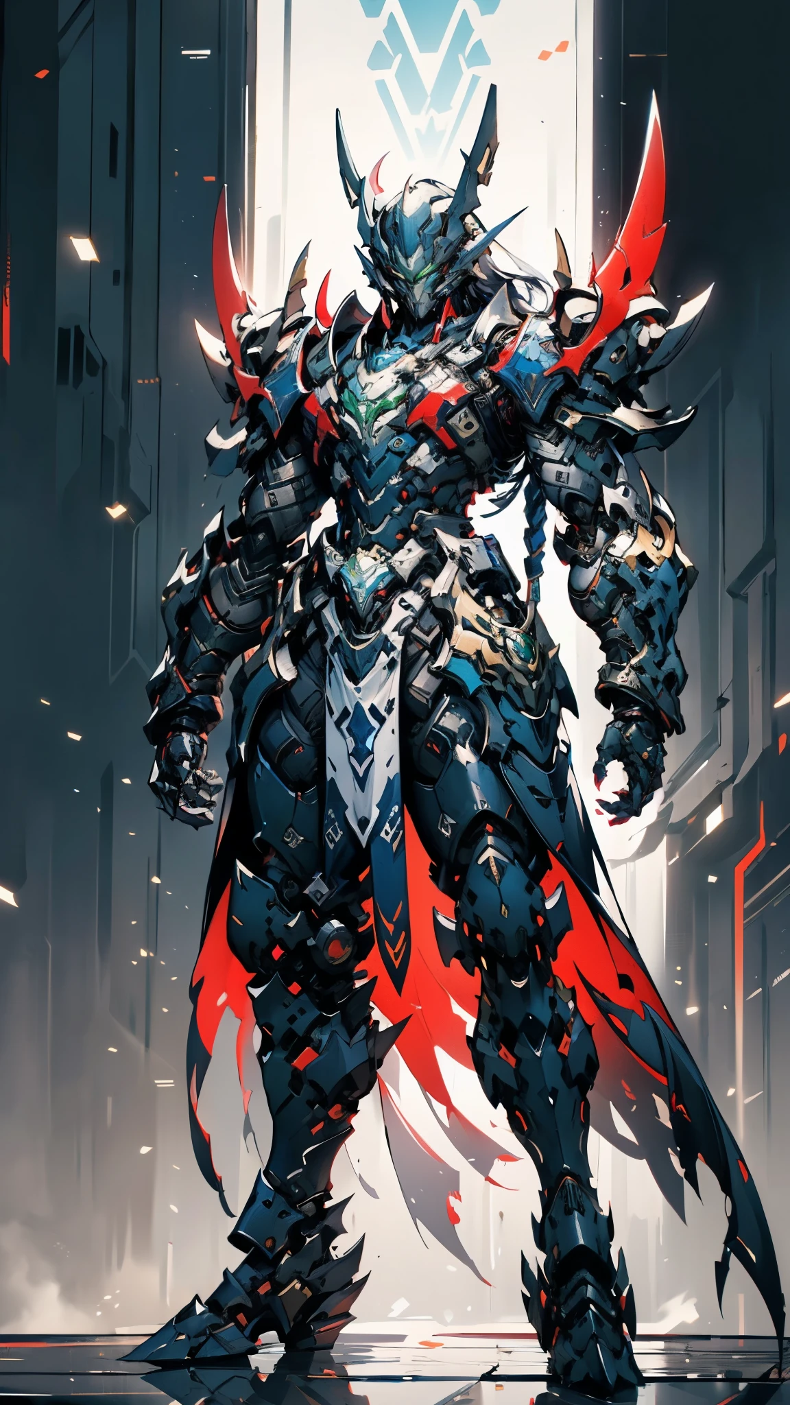 A man wearing a full-face helmet, a fantasy-style biotech armored combat suit, green eyes, (a composite layered chest armor), fully enclosed shoulder guards, matching arm and leg guards, the belt is adorned with Falcon Wing, (the color scheme is primarily white with red and blue accents), the design balances heavy with agility, a high-tech bio-mecha armor, (Armor Concept Inspired by Falcon, stand on the top of a skyscraper in a futuristic sci-fi city), this character embodies a finely crafted fantasy-surreal style armored hero in anime style, exquisite and mature manga art style, (element, plasma, energy, the armor glows), ((male:1.5)), metallic, real texture material, dramatic, high definition, best quality, highres, ultra-detailed, ultra-fine painting, extremely delicate, professional, perfect body proportions, golden ratio, anatomically correct, symmetrical face, extremely detailed eyes and face, high quality eyes, creativity, RAW photo, UHD, 32k, Natural light, cinematic lighting, masterpiece-anatomy-perfect, masterpiece:1.5
