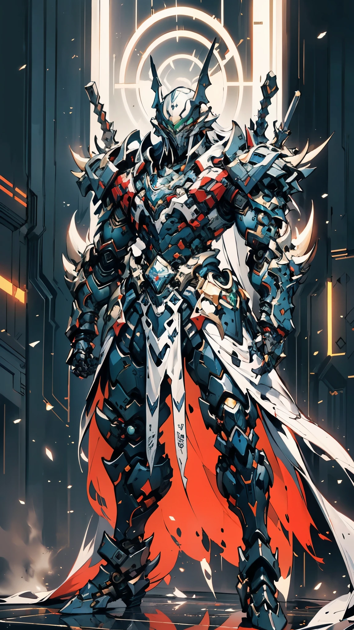 A man wearing a full-face helmet, a fantasy-style biotech armored combat suit, green eyes, (a composite layered chest armor), fully enclosed shoulder guards, matching arm and leg guards, the belt is adorned with Falcon Wing, (the color scheme is primarily white with red and blue accents), the design balances heavy with agility, a high-tech bio-mecha armor, (Armor Concept Inspired by Falcon, stand on the top of a skyscraper in a futuristic sci-fi city), this character embodies a finely crafted fantasy-surreal style armored hero in anime style, exquisite and mature manga art style, (element, plasma, energy, the armor glows), ((male:1.5)), metallic, real texture material, dramatic, high definition, best quality, highres, ultra-detailed, ultra-fine painting, extremely delicate, professional, perfect body proportions, golden ratio, anatomically correct, symmetrical face, extremely detailed eyes and face, high quality eyes, creativity, RAW photo, UHD, 32k, Natural light, cinematic lighting, masterpiece-anatomy-perfect, masterpiece:1.5