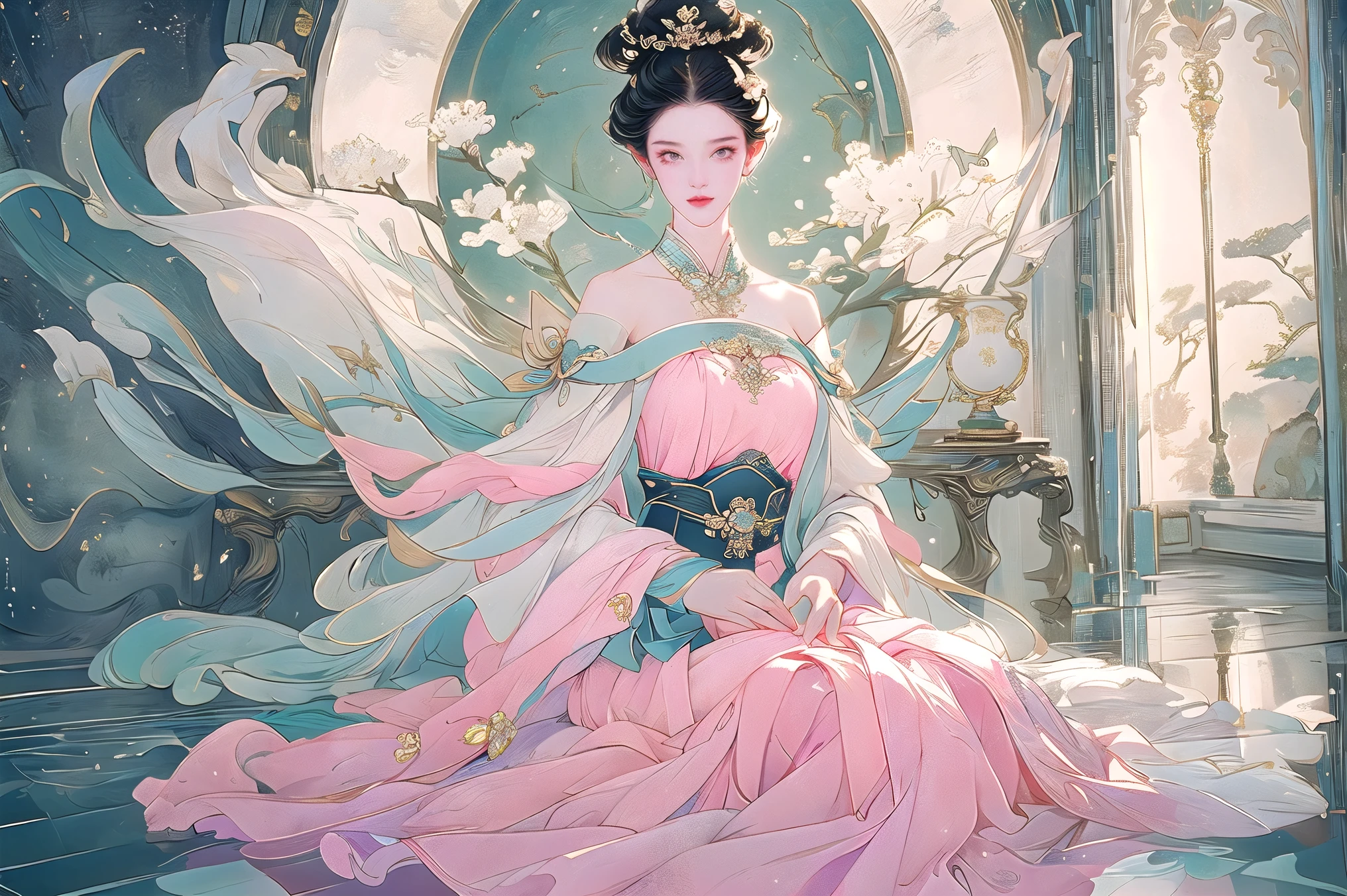 (8K, original photo, best quality, master:1.2), (actual, photo-actual:1.37), Super detailed, 1 girl, Lovely, alone, beautiful detailed sky, Detailed face, night, sitting, Dating, (blush), (Smile: 1.1), (shut up), big breasts, Beautiful and delicate eyes, Unbuttoned, (collared shirt: 1.1), bowtie, pleated skirt, (short hair: 1.2), flowing hair, long eyelashes, eye shadow, Small face, big eyes, full-body shot, bare shoulders, indoor, floor