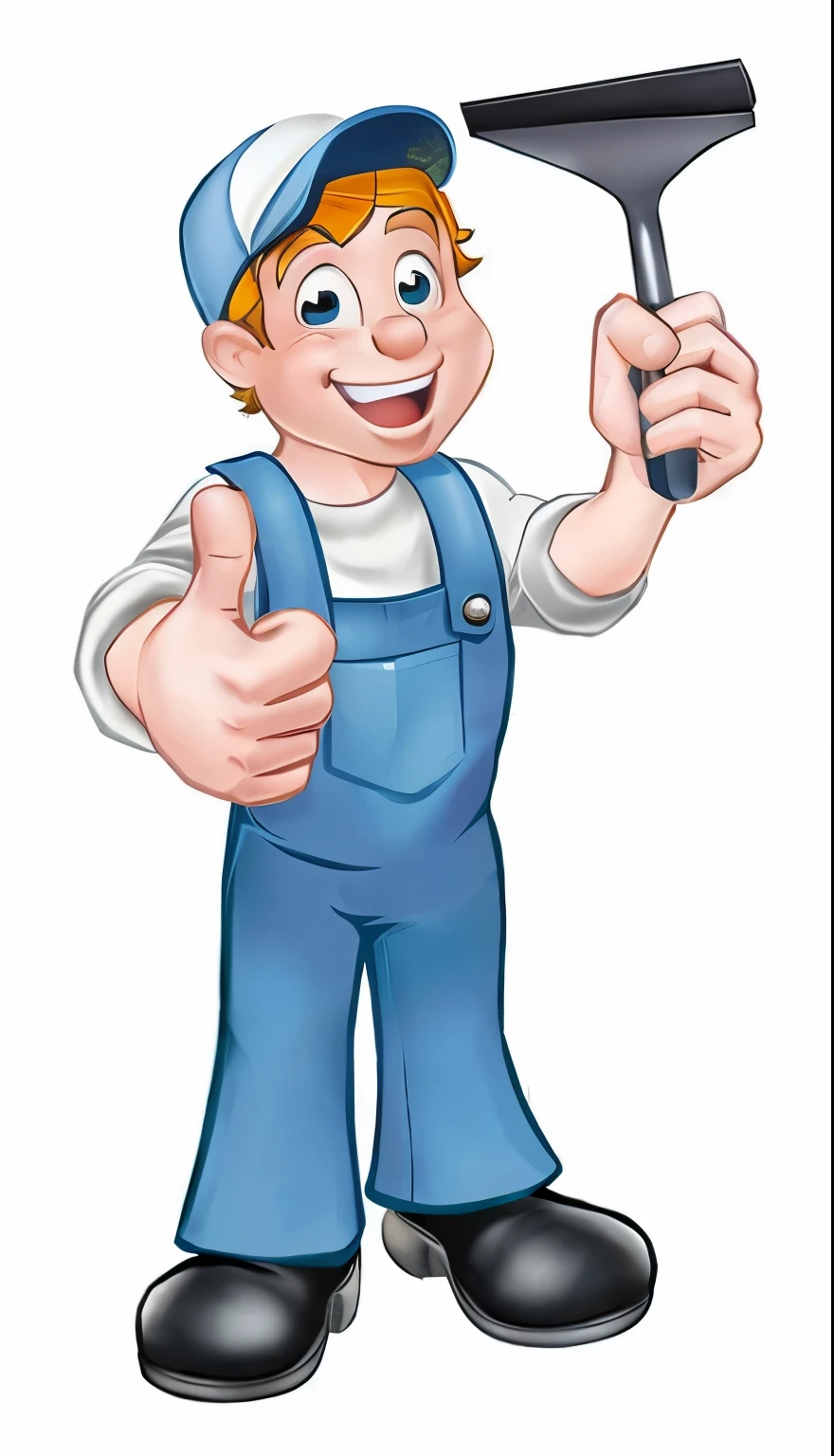 a cartoon man in overalls holding a sque and giving a いいぞ, Wearing a plumber&#39;s uniform, giving a  old charismatic Mechanic, giving the  オーバーオールを着たアーティスト, Mechanic, High quality illustrations, High quality illustrations, High quality cartoons, Professional Illustration, but also、Handyman, Holding a wrench　turn down　disappointing