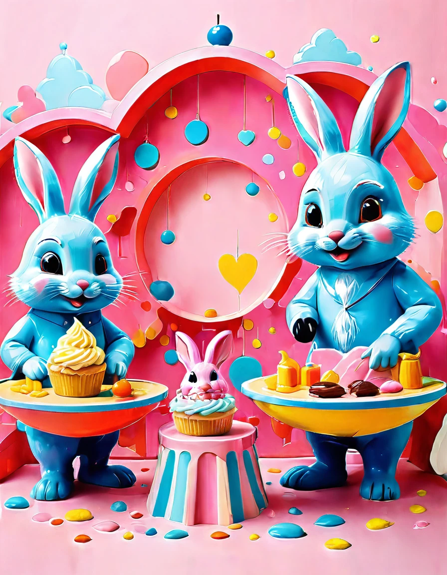 Pink and blue as main colors,Boys and girls love,rabbit