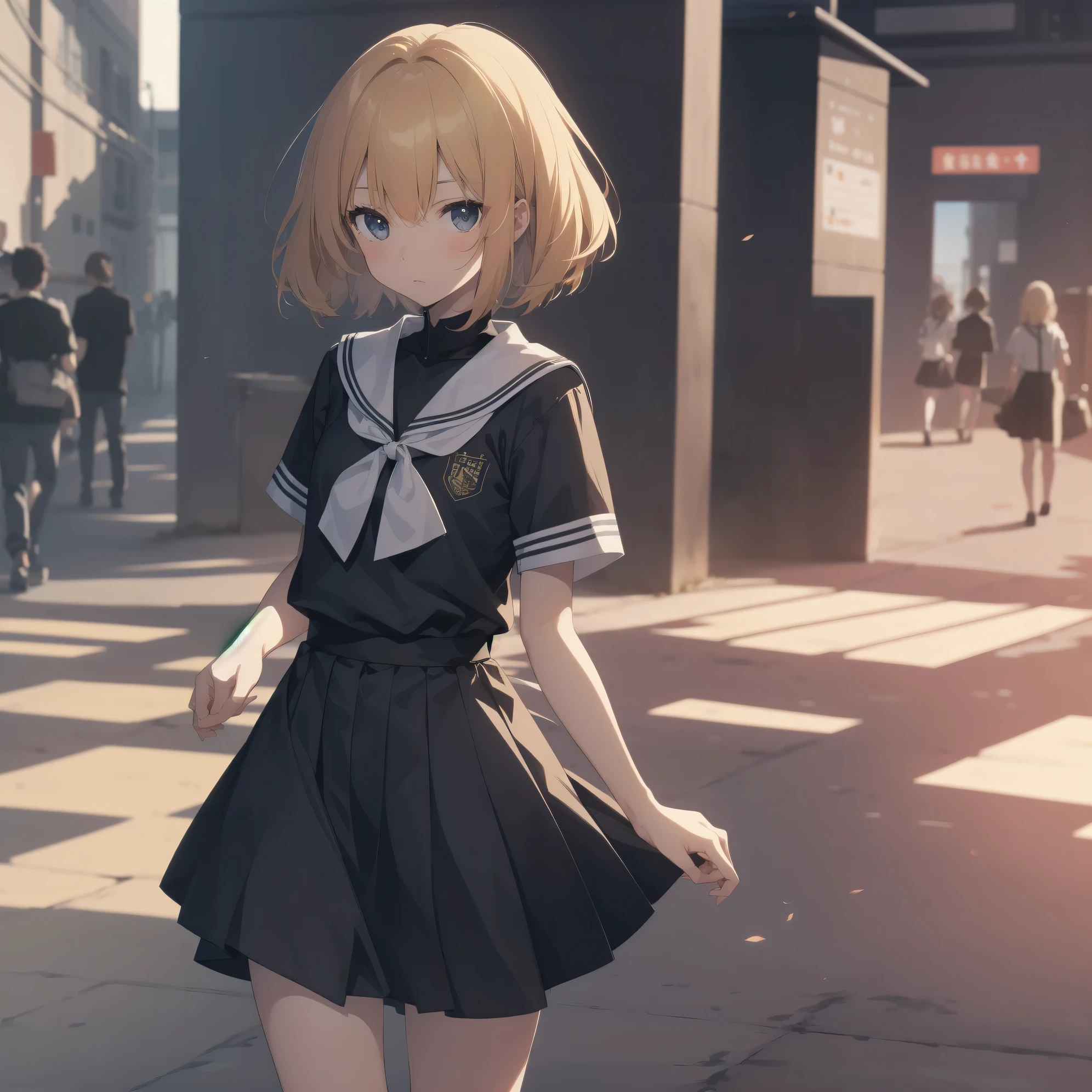 ultra-absurdres-Top quality by artist God, ultra-detailed, high resolution, anime moe artstyle, best anime 8k konachan wallpaper, pixiv contest winner, pool:2810, perfect anatomy,break, 1girl, (Please draw a girl walking sleepily to school alone. )break,(Solo,little female, 13-year-old:1.3),Full limbs, complete fingers,a junior high school student, (very short hair), short cut, flat chest, , small butt, small black eyes, beautiful detailed eyes, well-proportioned iris and pupils, expressive eyes, highres detailed hair, soft expression, salor school_uniform, sailor collar, serahuku, bow, pleated skirt,(Detailed Lighting), (Detailed background), in the School commute route. break,super detailed skin, Best cinematic lighting powered by famous artist, 8k,beauty illustration,photoshop_(medium),very aesthetic,break,((artist:houtengeki )), artist:clamp ,artist:carnelian ,artist:kantoku ,
