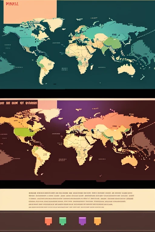 pixel art game style, pixel perfect with 32 colors, world map flat, map of the world on rectangle, shows altitude by color
