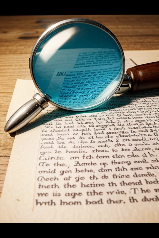 a piece of paper with writings and a magnifying glass on top of it