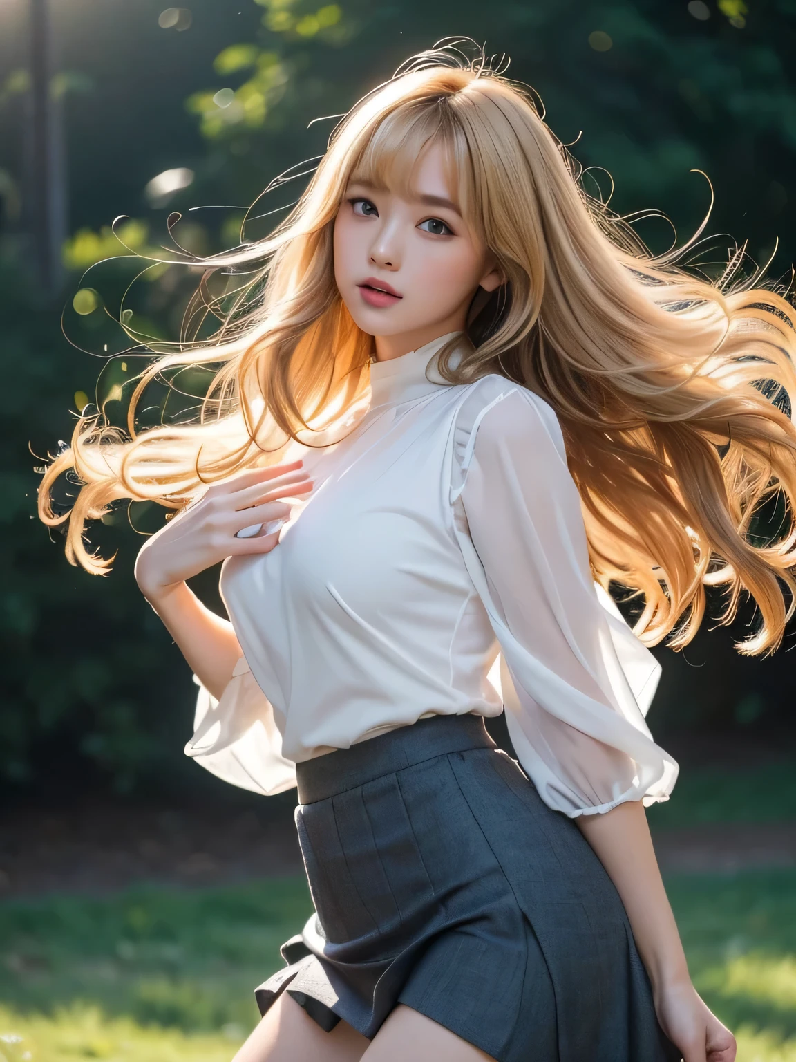 8K、Photo image masterpiece、highest quality、Super-resolution、Angle low-angle image from the feet、Beautiful woman with golden curly hair、((Blonde beauty))、With bangs、Strong winds、Impossibly cute face、And slim、Small breasts、High resolution、masterpiece、Exquisite Function 、Delicate eyes、Delicate blonde hair、8K quality、Pale light and shadow、Dindal effect、Strong winds make her blonde hair messy、With bangs、Random Hairstyles、((A photo from the delicate feet)、(Detailed RAW Photos of Girls)、(Tabletop:1.25)、 (Highest quality:1.6)、(超High resolution:1.5)、(Real:1.75)、8k resolution、Image from the foot、 (RAW Photos:1.2), (Realistic:1.4), Beautiful detailed woman, Very narrow waist、Very detailed eyes and face, Beautiful fine details, Ridiculous、Large file size、Very detailed、High resolution、highest quality、masterpiece、((Lightweight summer blouses and skirts in various colors))、Very detailed、CG、Unified、8k wallpaper、wonderful、The finer detailasterpiece、highest quality、 Light on the face、Cinema Lighting、1人の23-year-old woman、Popular Idol, Colorful costumes,　Outdoor Live Venues, (highest quality,16k,最High resolution,Tabletop:1.2),Very detailed,(Realistic,Realistic,Realistic:1.37), 23-year-old woman, Random Hairstyles, Accentuate your waistline, Clearly visible body lines, Light background, Erotic costumes,  see-through costume, Costumes of various colors and shapes, White Pantyhose, Crowds of fans swarm, Touching my breasts and buttocks, 