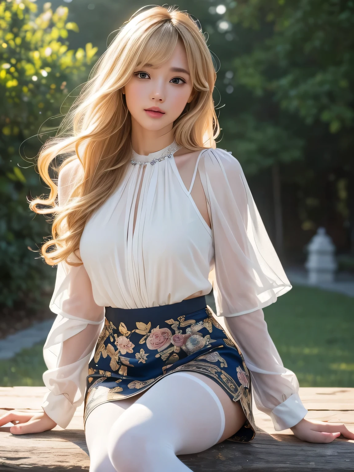 8K、Photo image masterpiece、highest quality、Super-resolution、Angle low-angle image from the feet、Beautiful woman with golden curly hair、((Blonde beauty))、With bangs、Strong winds、Impossibly cute face、And slim、Small breasts、High resolution、masterpiece、Exquisite Function 、Delicate eyes、Delicate blonde hair、8K quality、Pale light and shadow、Dindal effect、Strong winds make her blonde hair messy、With bangs、Random Hairstyles、((A photo from the delicate feet)、(Detailed RAW Photos of Girls)、(Tabletop:1.25)、 (Highest quality:1.6)、(超High resolution:1.5)、(Real:1.75)、8k resolution、Image from the foot、 (RAW Photos:1.2), (Realistic:1.4), Beautiful detailed woman, Very narrow waist、Very detailed eyes and face, Beautiful fine details, Ridiculous、Large file size、Very detailed、High resolution、highest quality、masterpiece、((Lightweight summer blouses and skirts in various colors))、Very detailed、CG、Unified、8k wallpaper、wonderful、The finer detailasterpiece、highest quality、 Light on the face、Cinema Lighting、1人の23-year-old woman、Popular Idol, Colorful costumes,　Outdoor Live Venues, (highest quality,16k,最High resolution,Tabletop:1.2),Very detailed,(Realistic,Realistic,Realistic:1.37), 23-year-old woman, Random Hairstyles, Accentuate your waistline, Clearly visible body lines, Light background, Erotic costumes,  see-through costume, Costumes of various colors and shapes, White Pantyhose, Crowds of fans swarm, Touching my breasts and buttocks, 