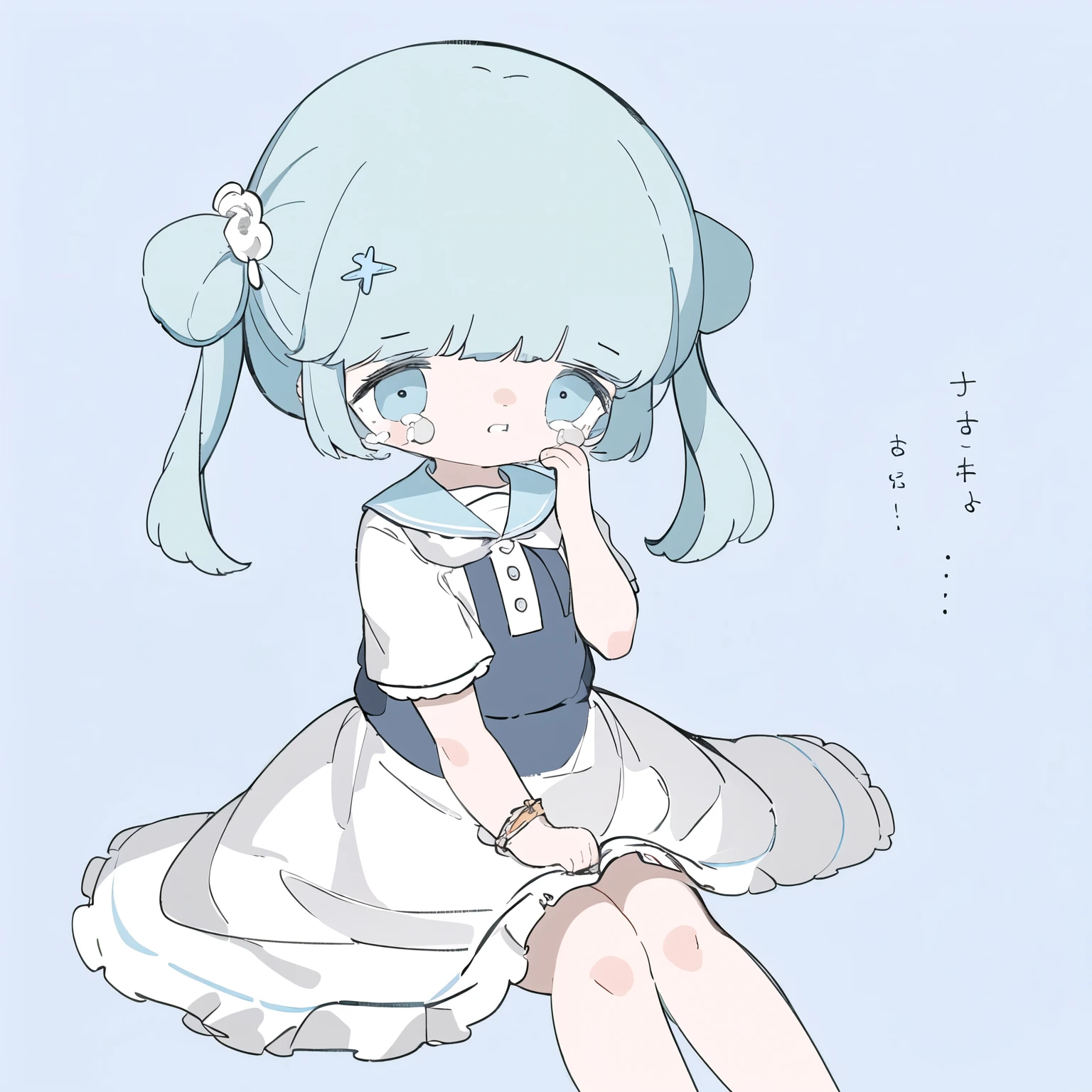 One girl,Are crying,Light blue background,