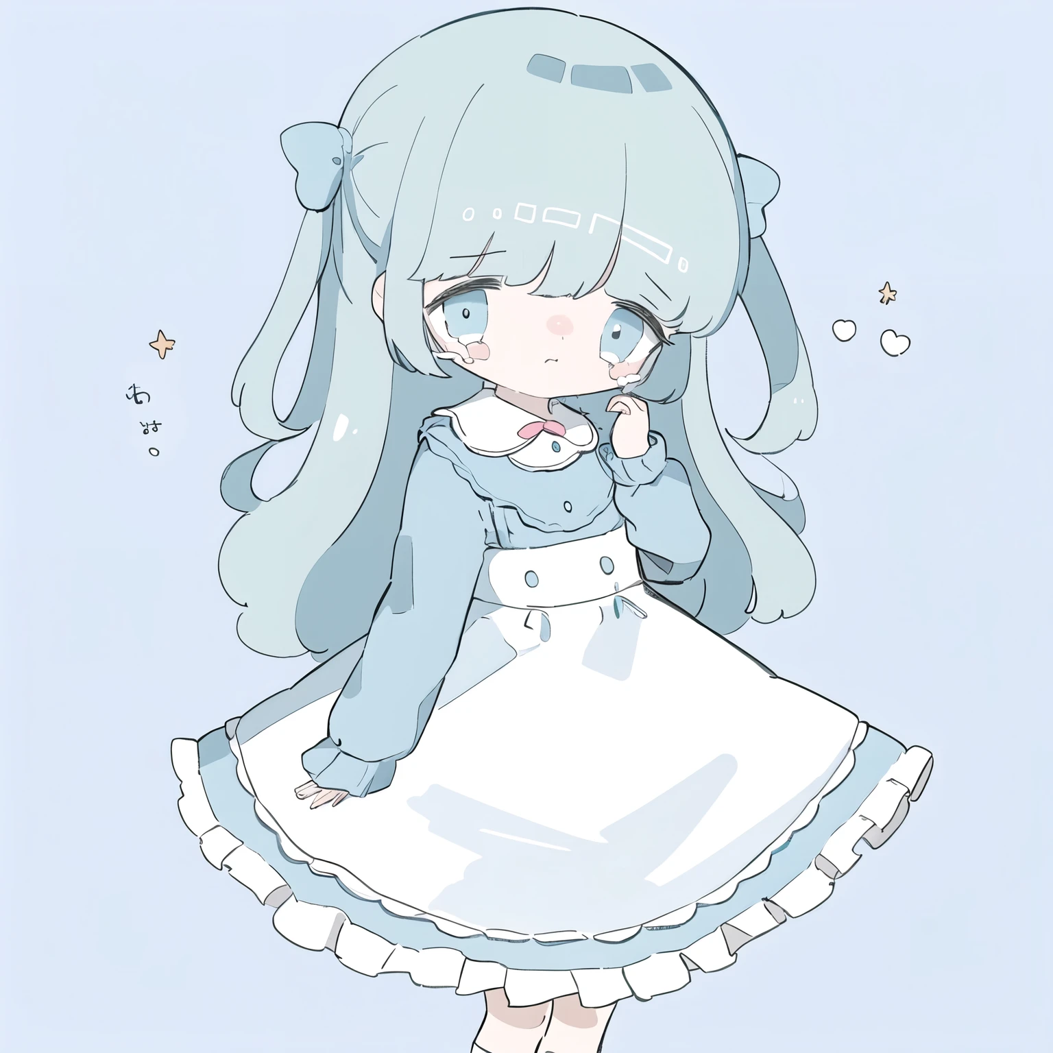 One girl,Are crying,Light blue background,