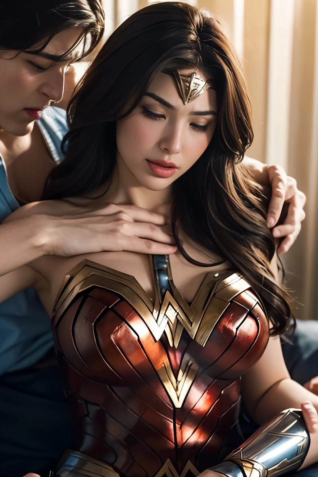 私はWonder Womanです、完璧なWonder Womanの衣装,Kneel,押しDefeated,Defeated,A man mounts me,Face grabbed、Hug from the front,Hugged,Being strangled,You can hold it,Leaning on the man,Hugged,Can be lifted,Men lick my face with their tongues,The guys lick my head with their tongues,Men lick my hair with their tongues,My body is licked by men,sleeping face,Close ~ eyes,Open your mouth,Tired face,Face of Suffering,sleeping face,Being slapped in the face,Getting punched in the face,Fighting with men,Fight with the men,Surrounded by men,,Caught between the men,Being held back by men,Entanglement with males, Attacked by men,Brown Hair, masterpiece、beautiful girl、fine 目、puffy eyes、highest quality, 超High resolution, (reality: 1.4), Cinema Lighting,so beautiful、Beautiful Skin、(超reality的な)、(High resolution)、(8k)、(Very detailed)、(beautiful and fine 目)、(Very detailed)、 Detailed face、Diagonal bangle hair、Brown Hair、20-year-old、Wonder Womanのコスプレ,Wonder Woman