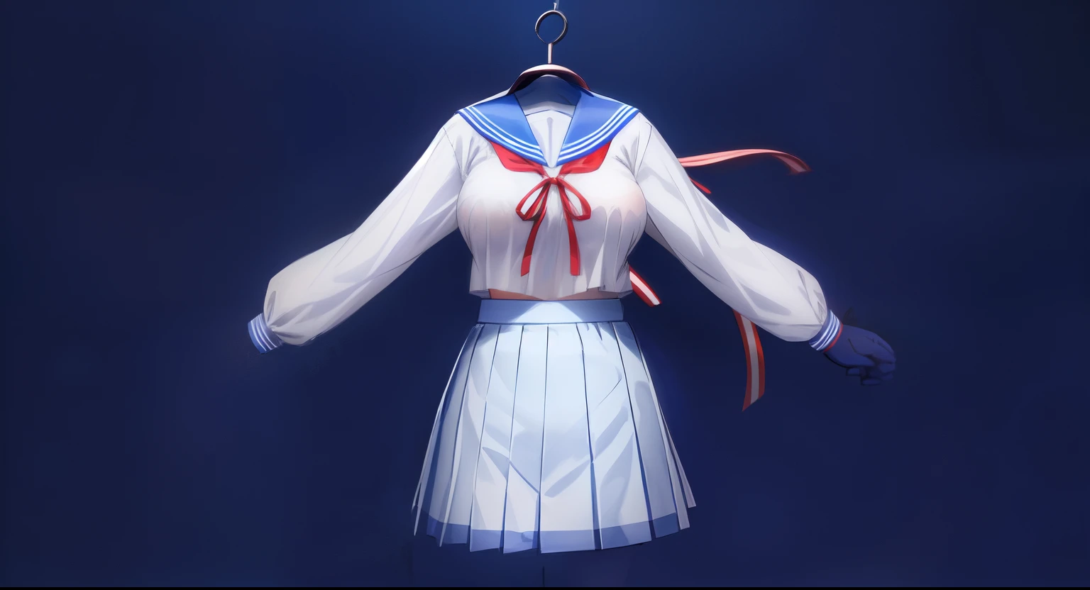 mikuru1, 1girl, asahina mikuru, long hair, kita high , solo, blue sailor collar, serafuku, blue skirt, short sleeves, red ribbon, large breasts