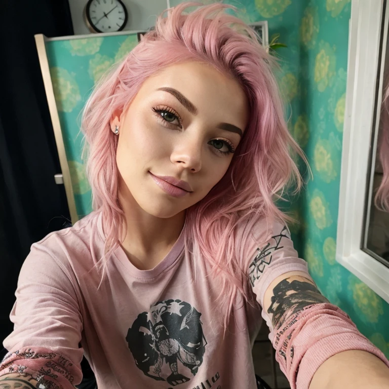pink hair color, no piercings