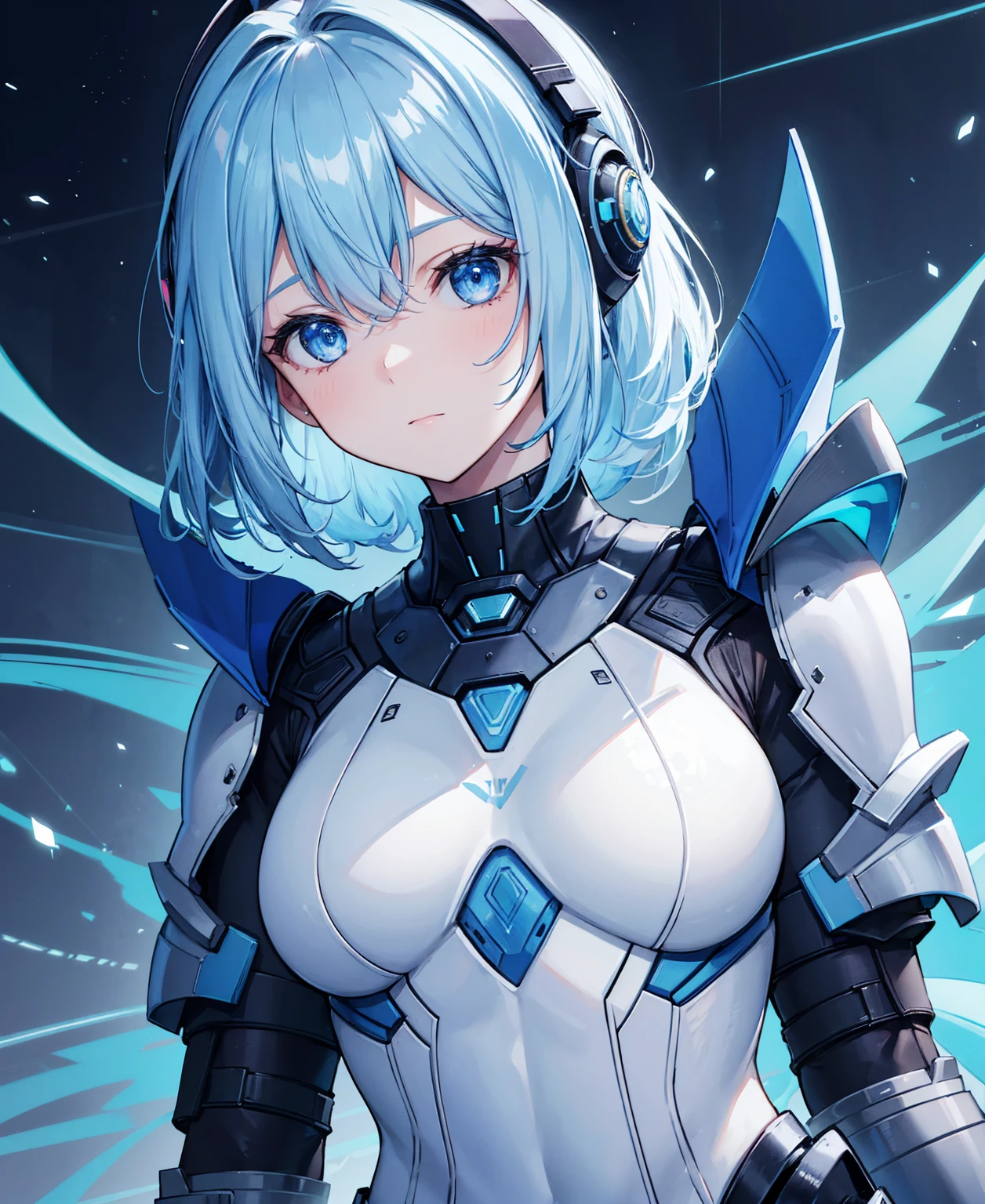 8k, highest quality, (real:1.4), Original photo, 1 girl, Asari Hair, Biological Amplifier, refined armor, posture: Peace talks between warring factions, smart blue eyes
